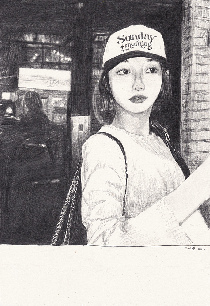 흑백영화, 2024, pencil on paper, 27.9*21(cm)