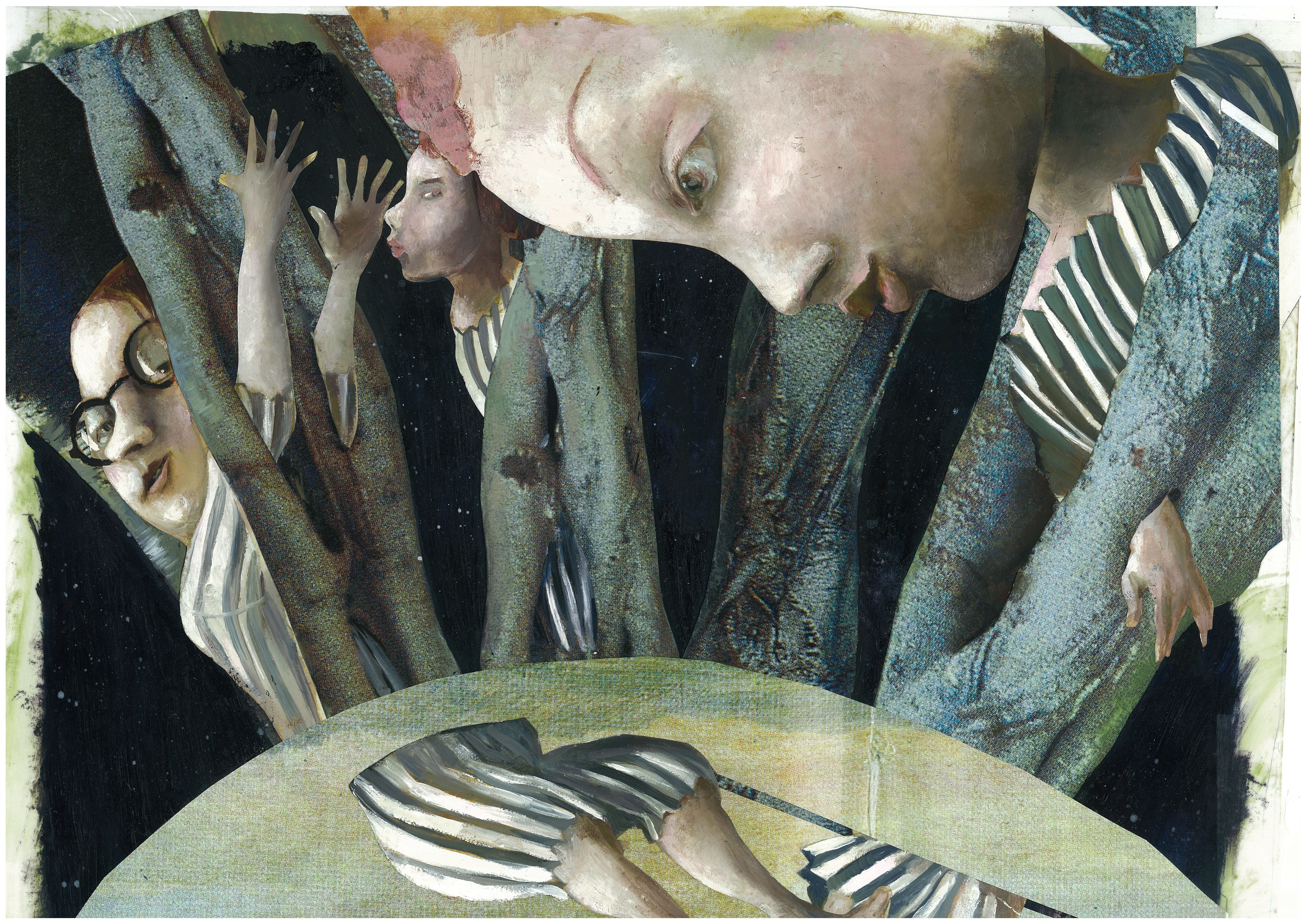 The underground houseOil paint on paper, collage with photo material, 40 x 50cmSerie: Peter Pan/Text: James Matthew BarrieÉditions Être, Paris, 2005