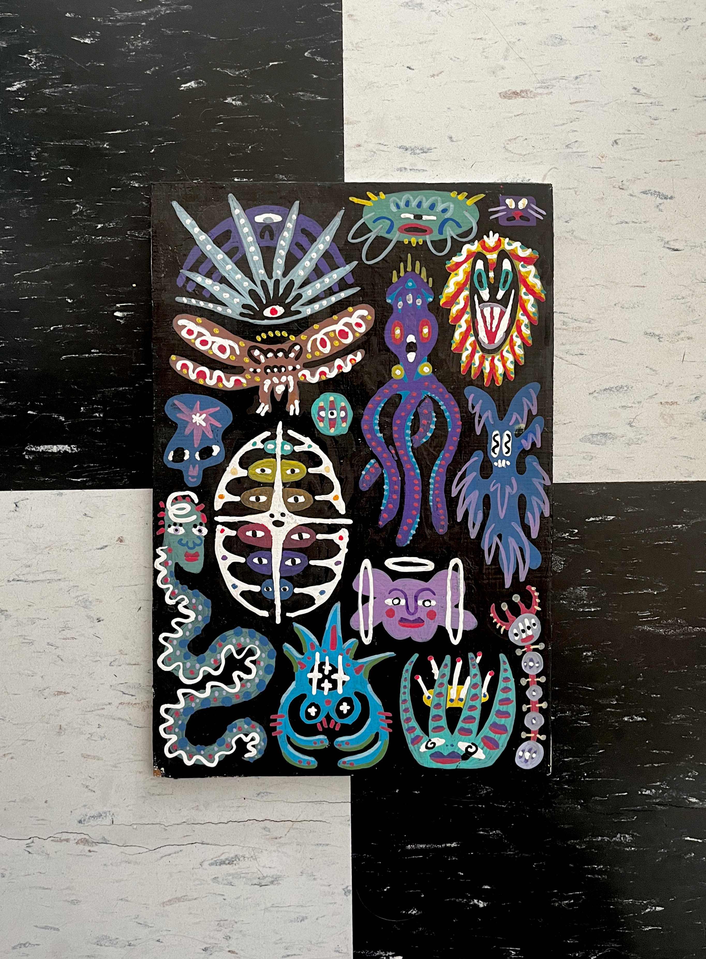 "Buddy Boys" — acrylic marker on plywood, 8 x 12 in.