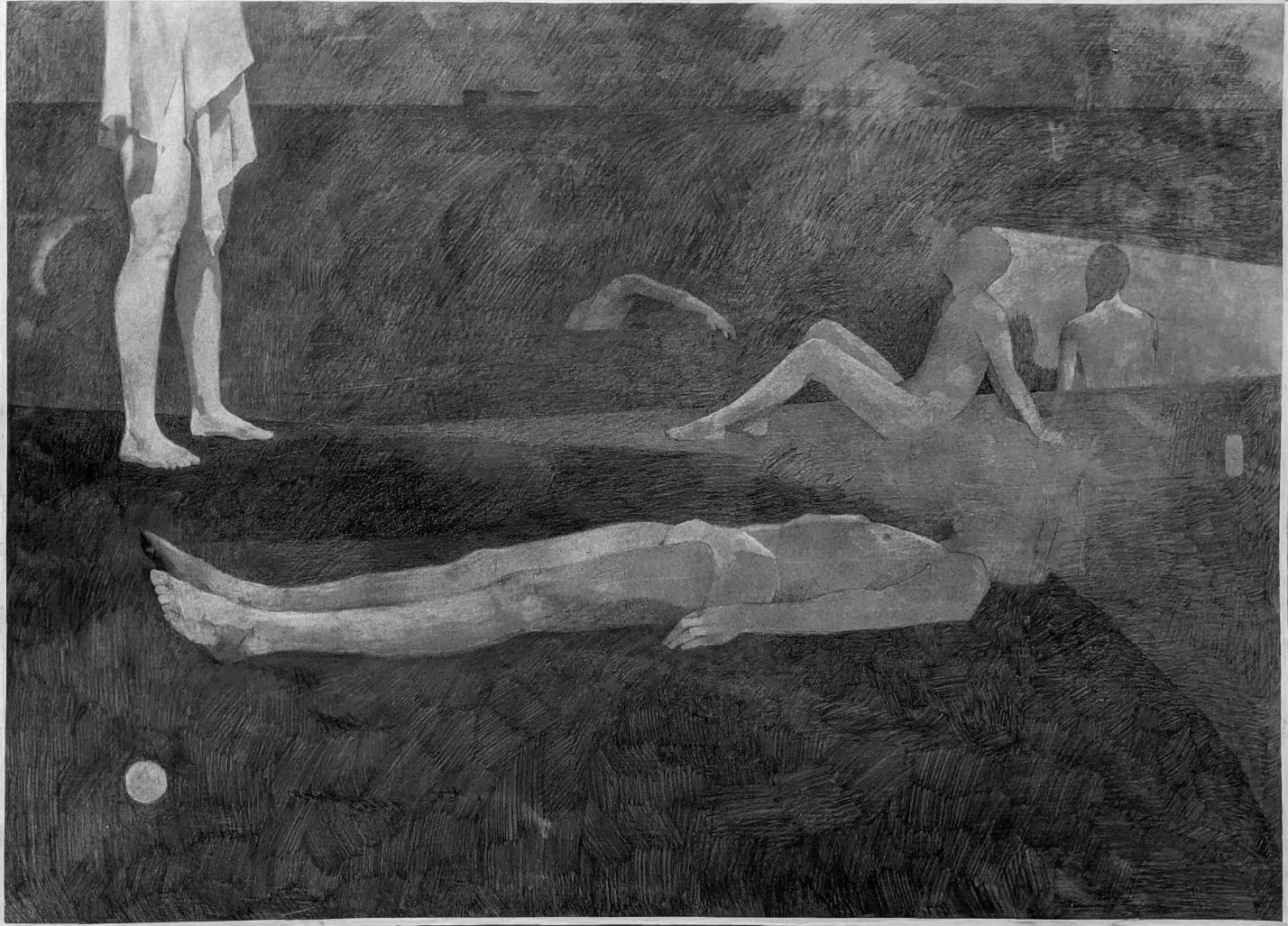 At the ShorelineCharcoal on paper, mounted to board42” x 30”