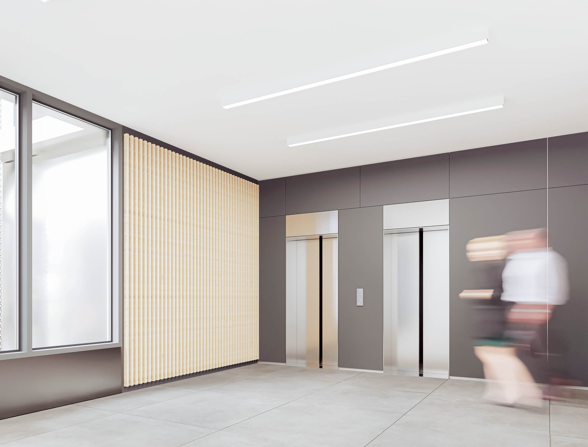 Rendering of the Elevator Lobby in the Wissenscampus 9 Offices.