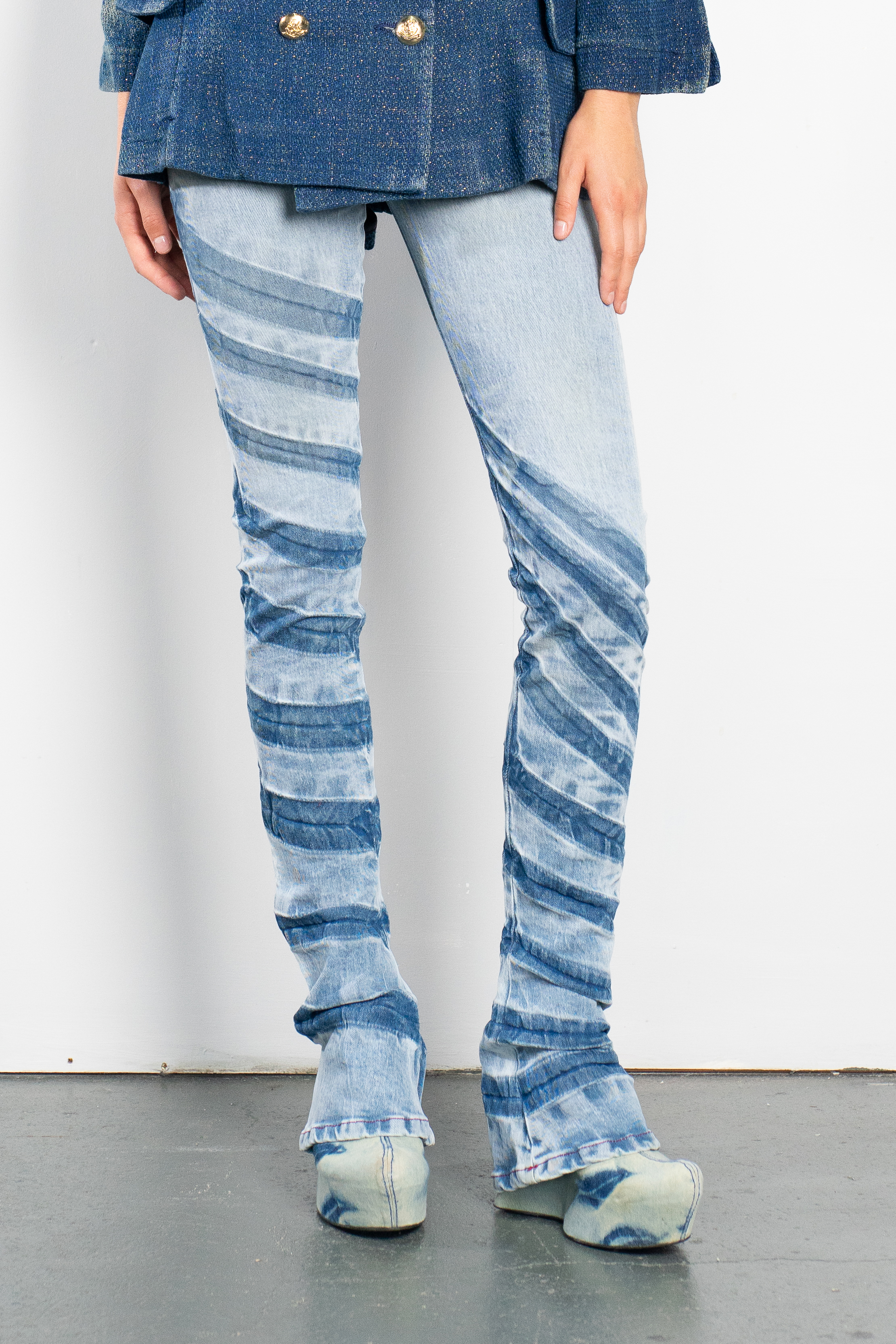 Stripe Bias cut Bell bottom Blue £380