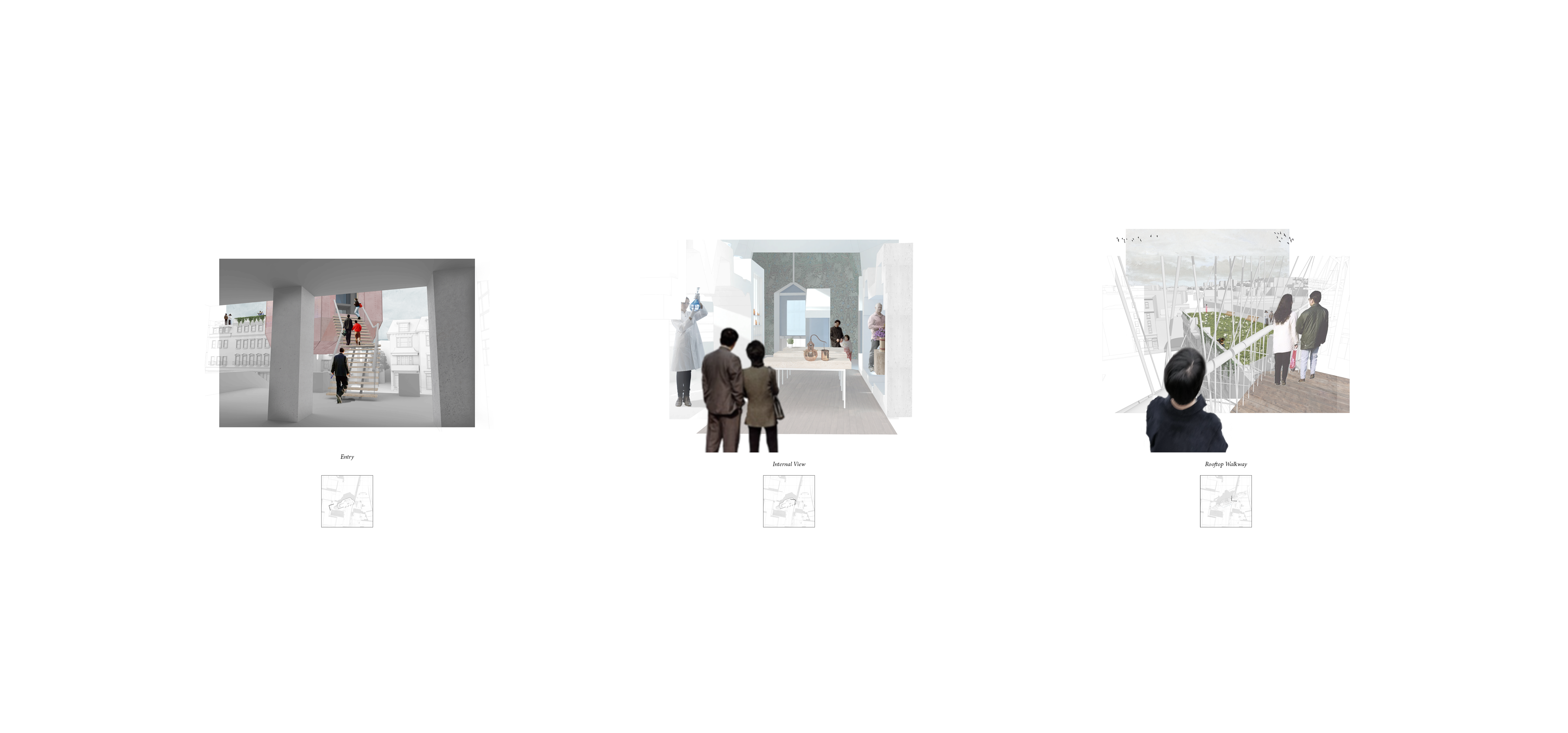 triptych of montages for perfume making factory architecture project