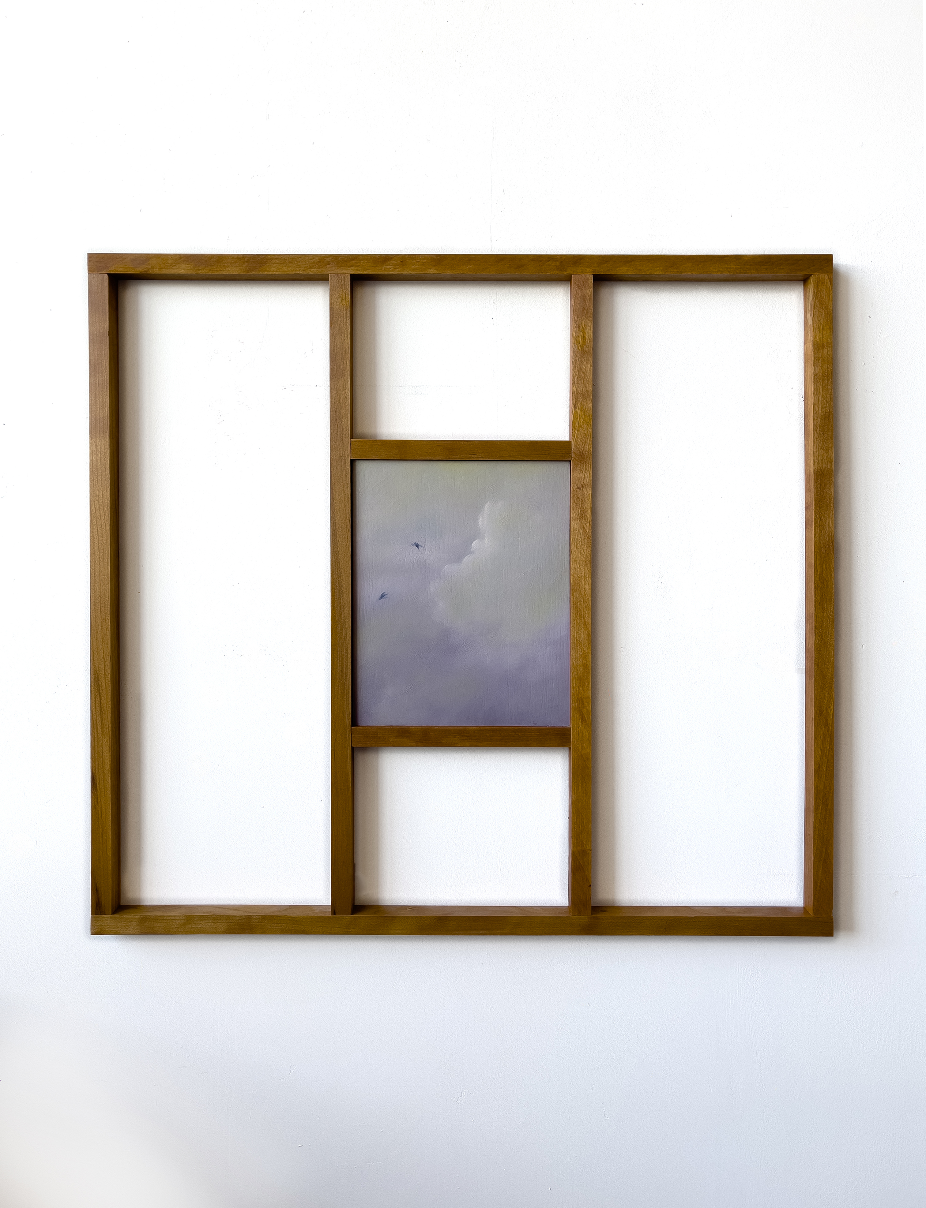 Inhabited Frame 7, 2023, 25.5" x 27" x 1". Oil on panel, wood, danish oil, hardware