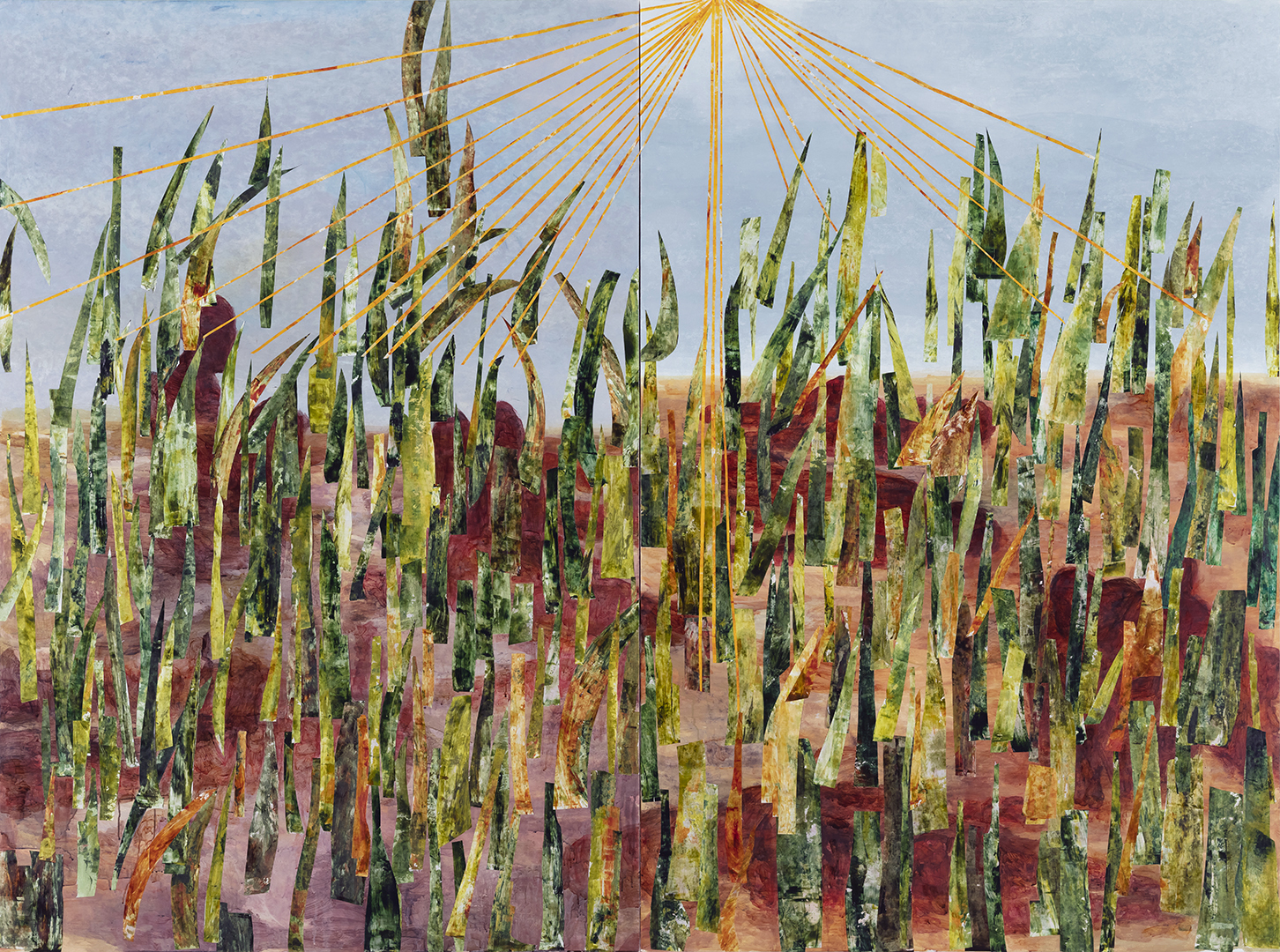 둘, 하나가 되는 조각 acrylic, gouache, charcoal, Korean ink, Korean paint on Korean paper 193x260cm 2023