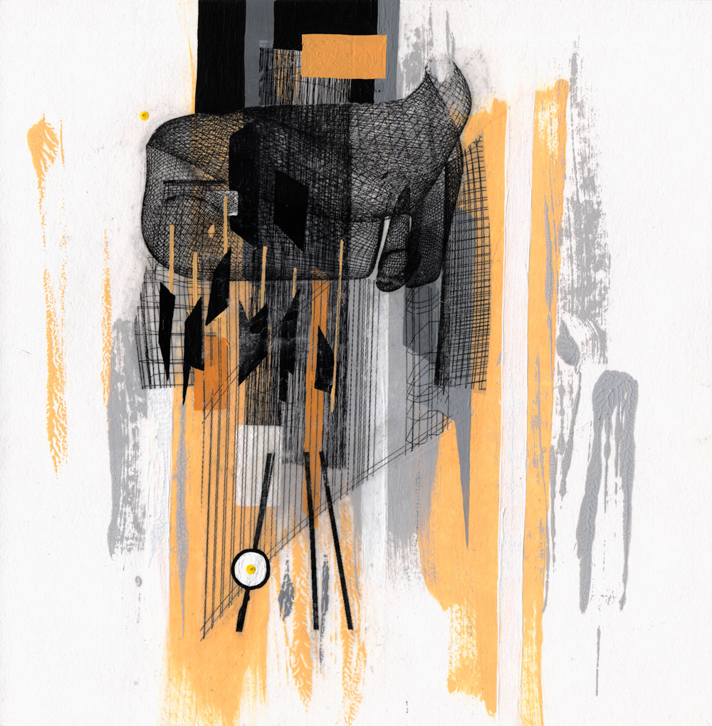 SPIEL III  ·  mixed media on paper  ·  25 x 25 cm