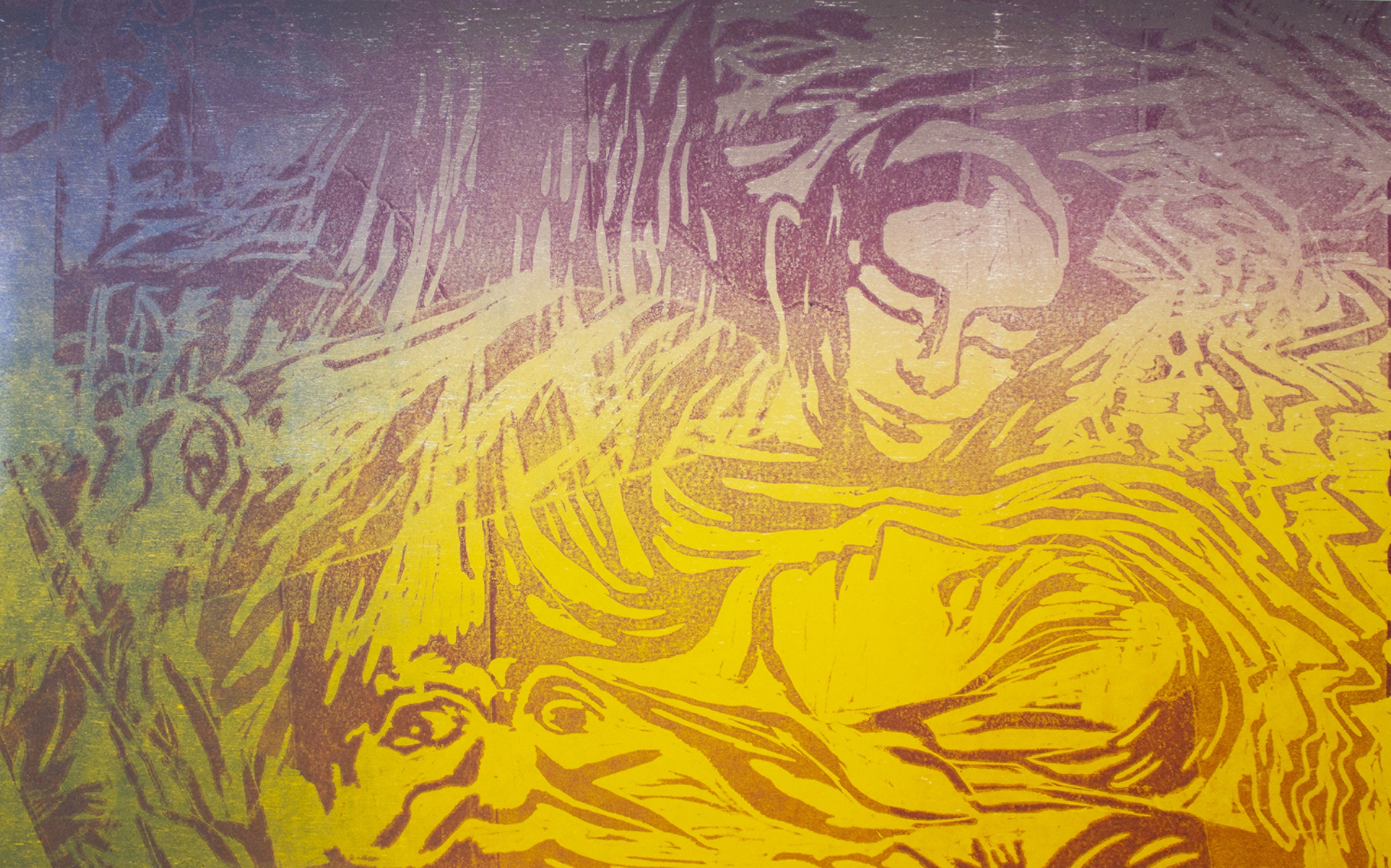 'I know a bank where the wild thyme blows',  2022. Woodcut on paper, 44x29cm