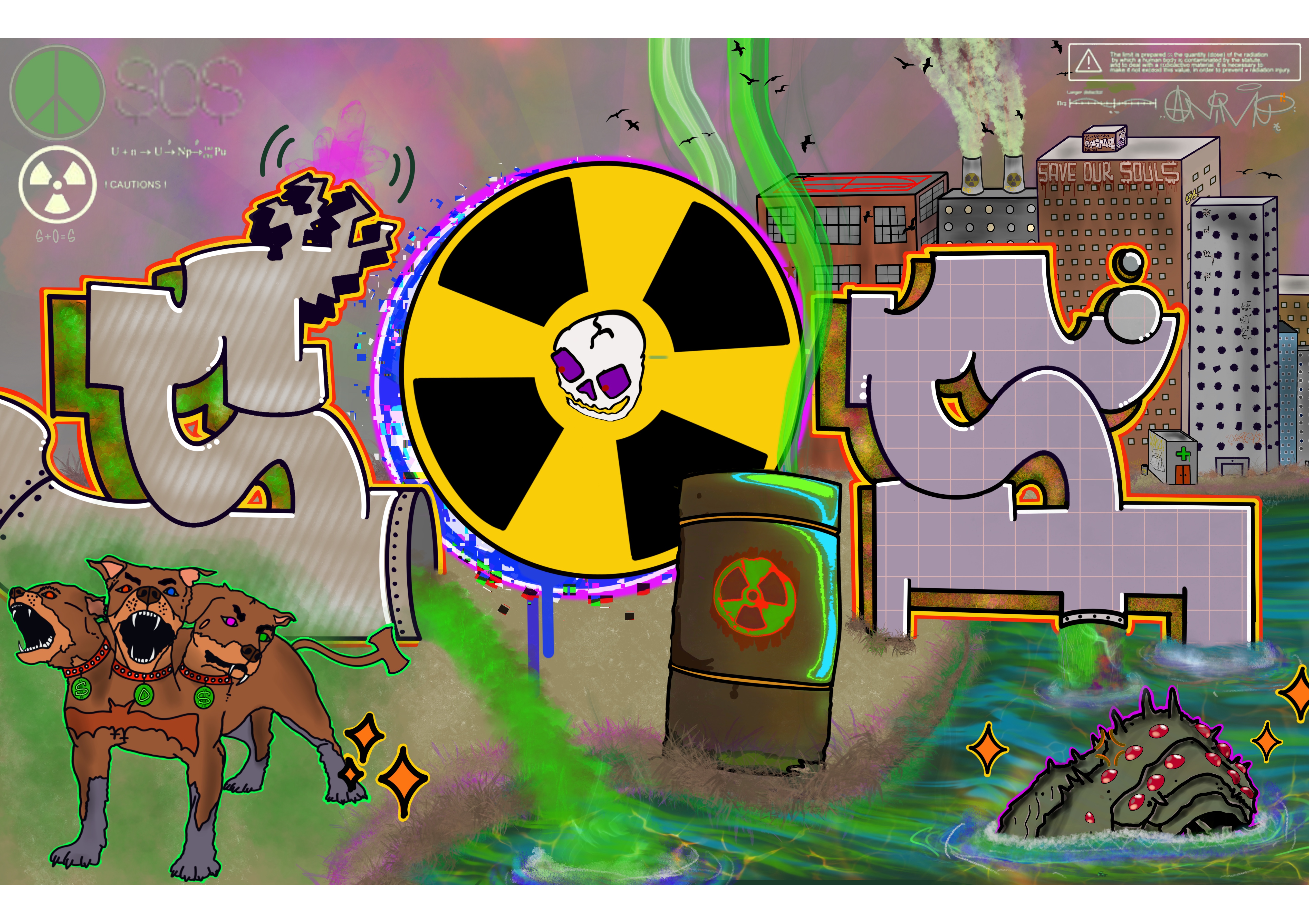 'Toxic Apocalypse' - an SOS clothing design that I created for Scratch Magazine to show the impact of climate change.