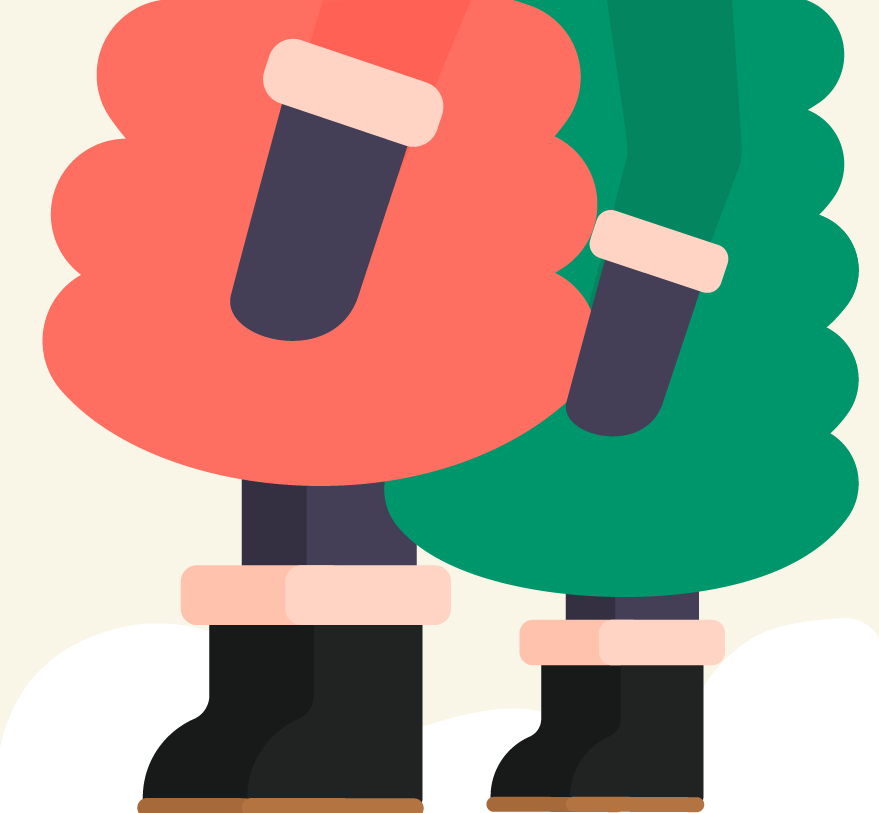 Snowy boots and puffy coats