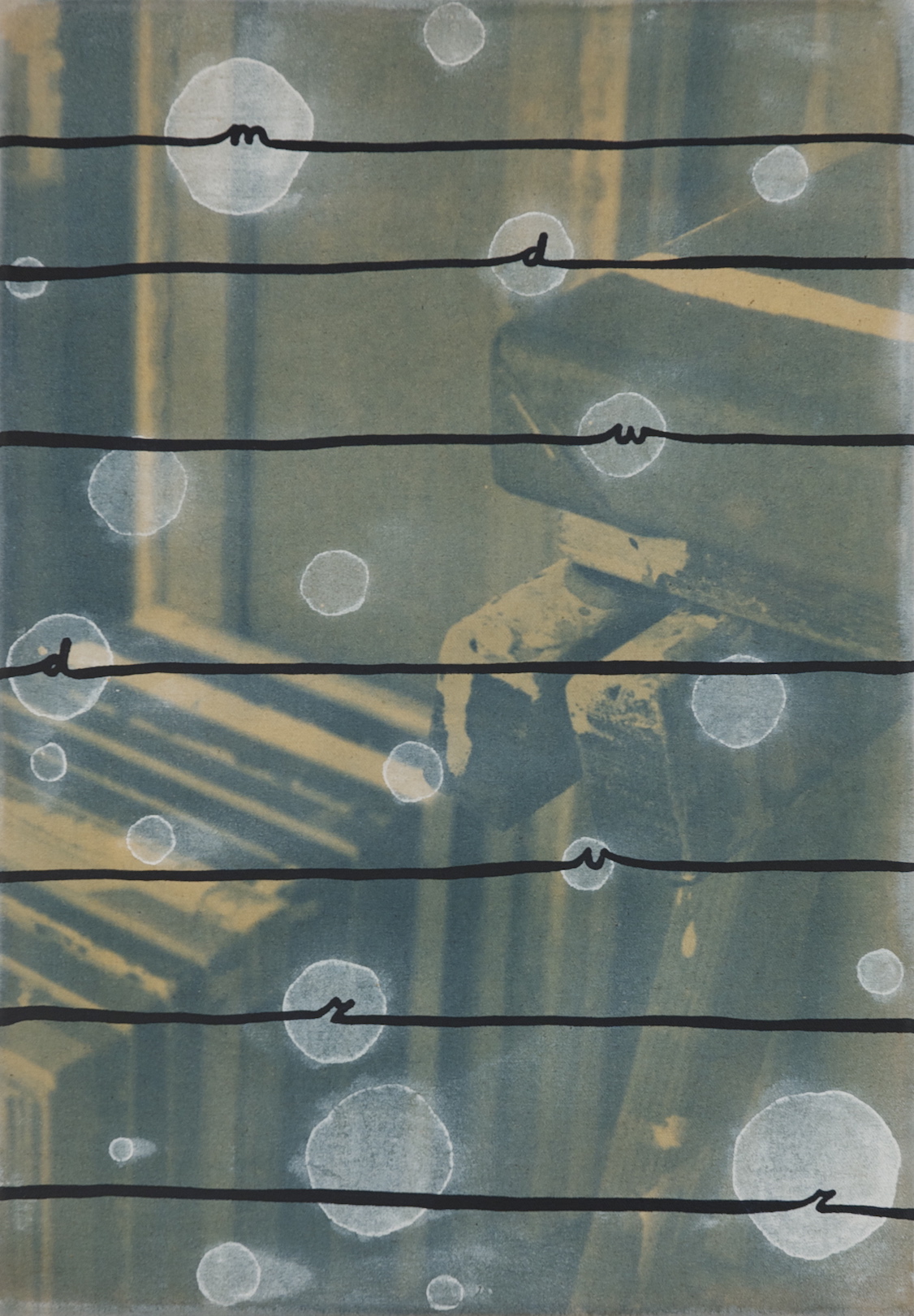 Untitled 2013, cyanotype and acrylic on canvas, 36 x 25 cm