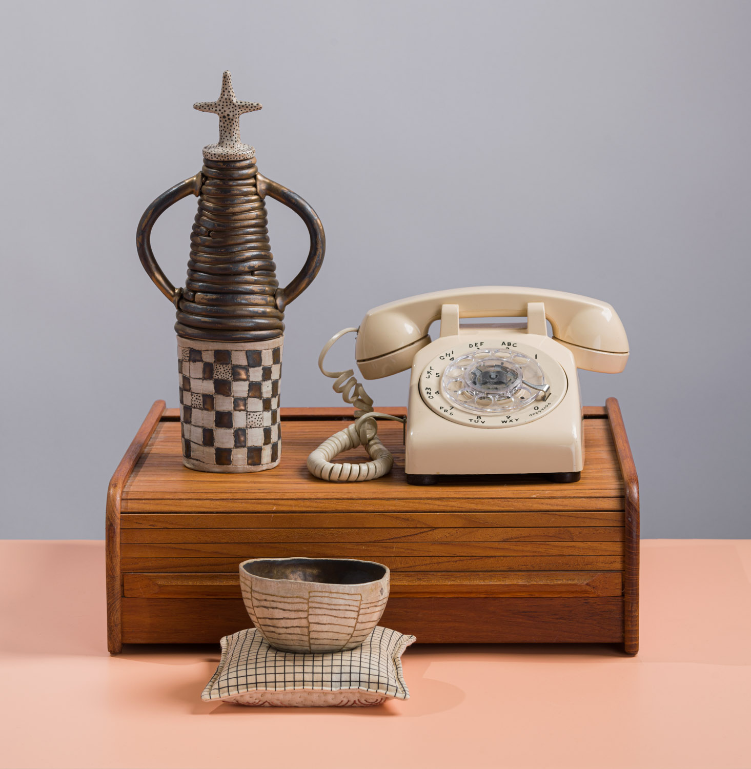 The Skies are Cloudless and the River Waters Clear V, 2022, handbuilt stoneware, cotton, wool, found and altered objects dimensions variable