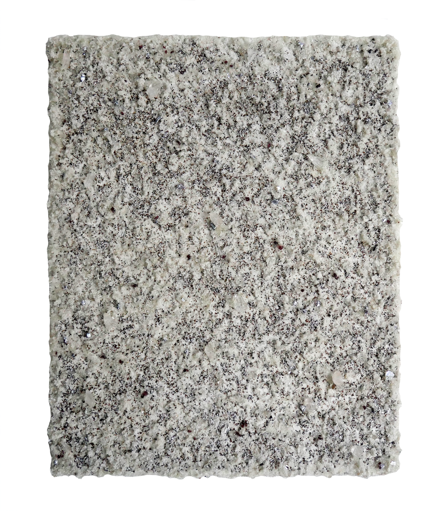 When I Consider How My Light Is Spent;  Phosphorescent minerals, garnet, crystal quartz, magnesium, sand, glass, onyx, and pumice on canvas, 16”x20”