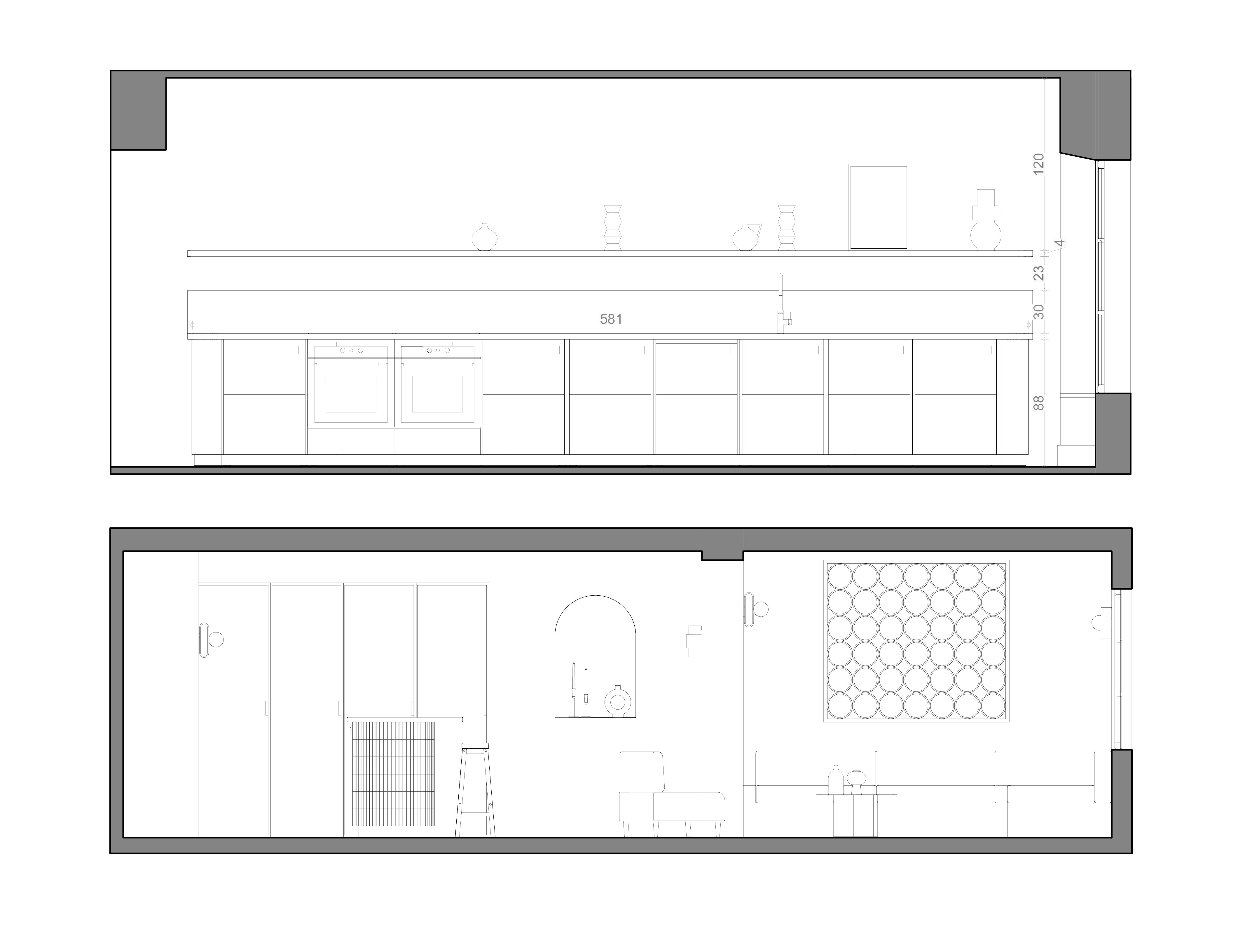 Coupe de la cuisine & du lounge