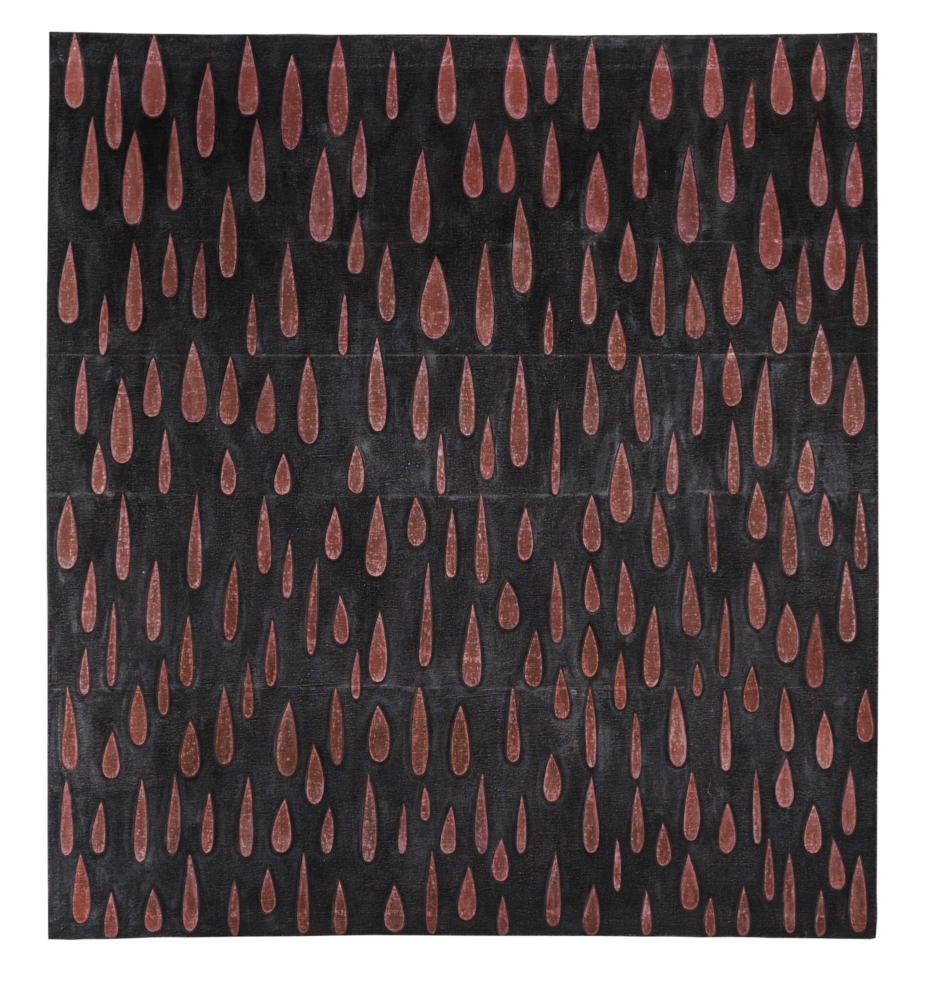 Blood Fall, 2022 . Oil and wax on layered canvas and cloth . 100 x 90 cm