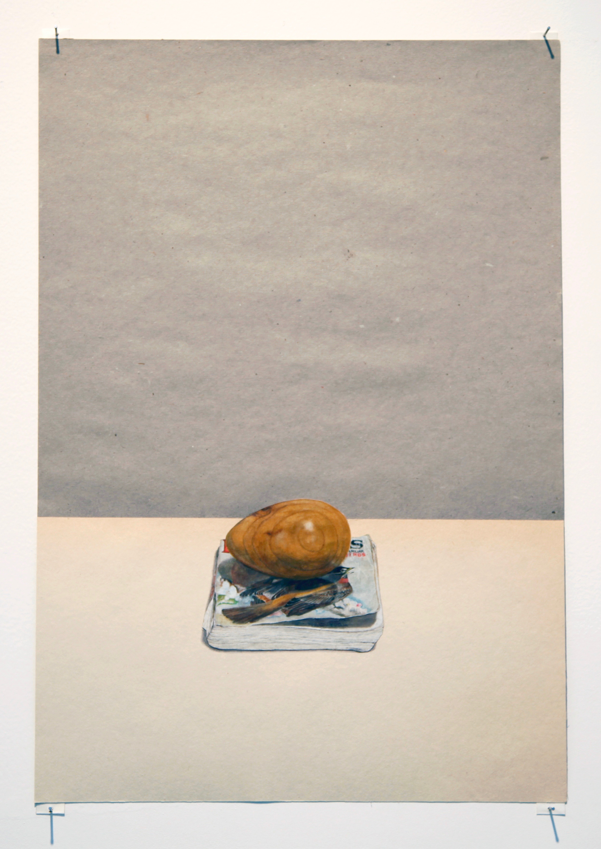 Wood on paper on wood on paper, 2012Watercolor pencil, cut paper, gesso, and watercolor on paper, 18" x 12"