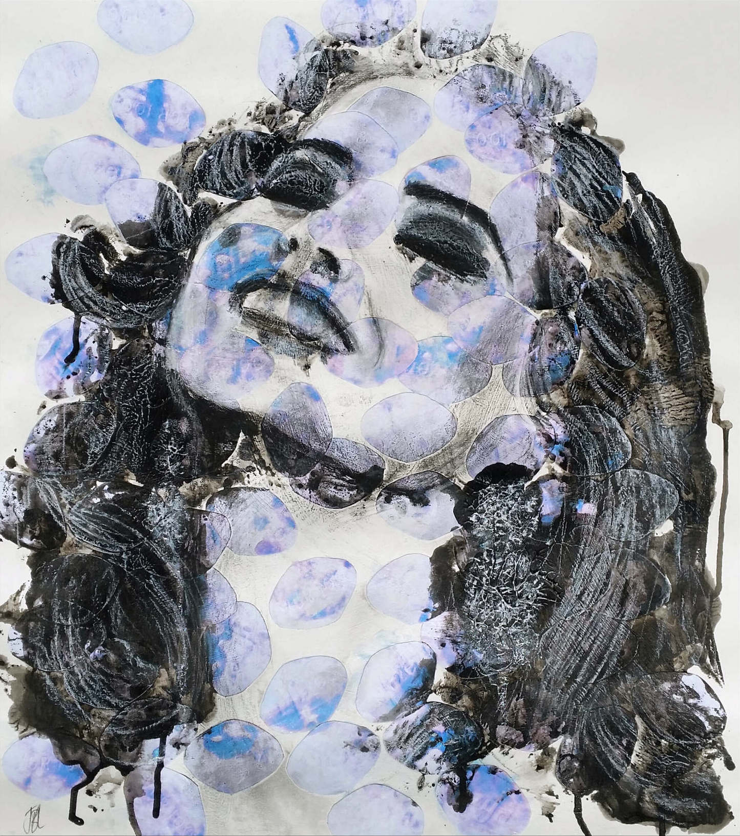 "THE GRIEVING WIDOW"69 x 64 cmAcrylic, collage, Conté crayonSOLD