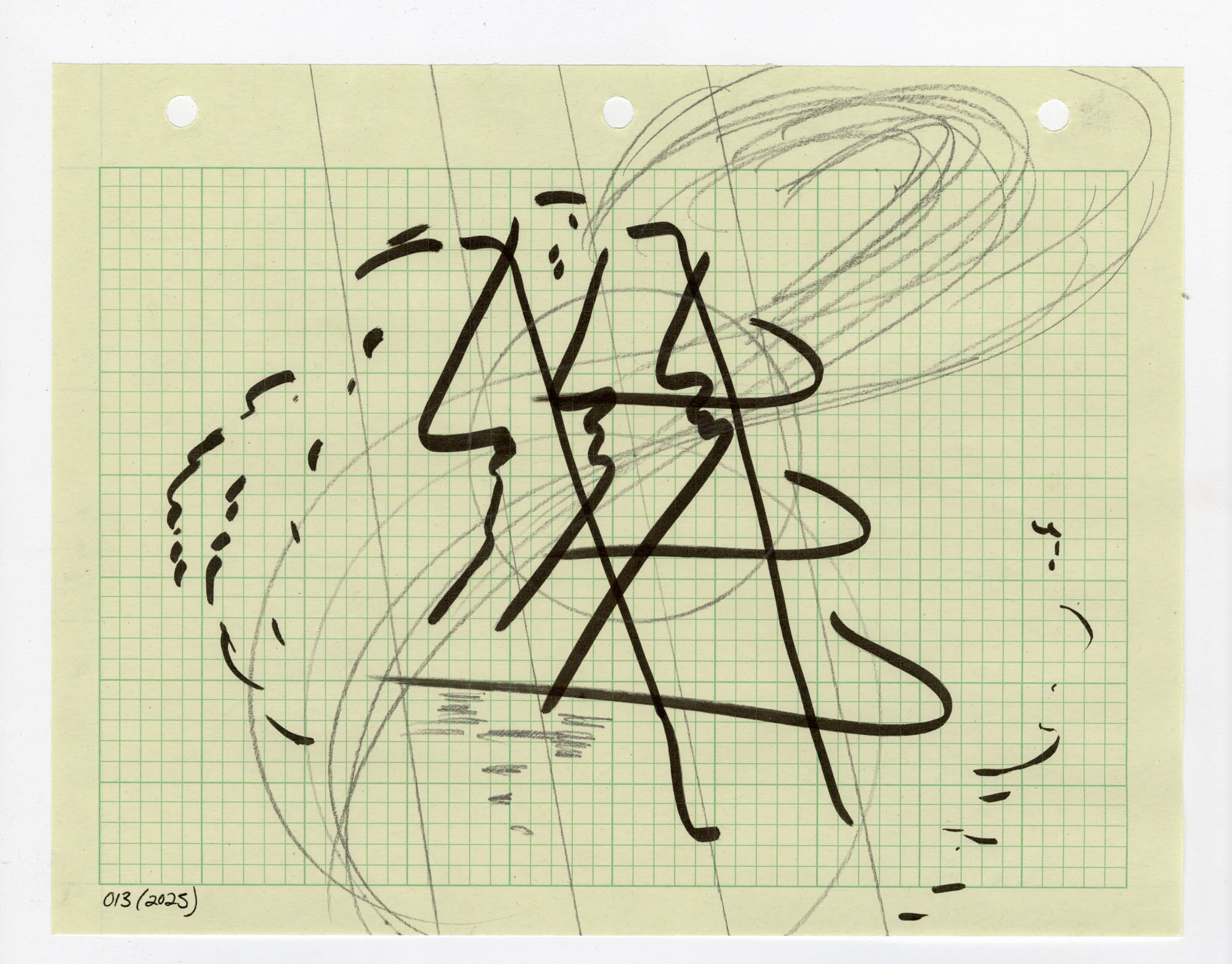 013. 2025. Graphite and marker on graph paper. 11" by 8.5"