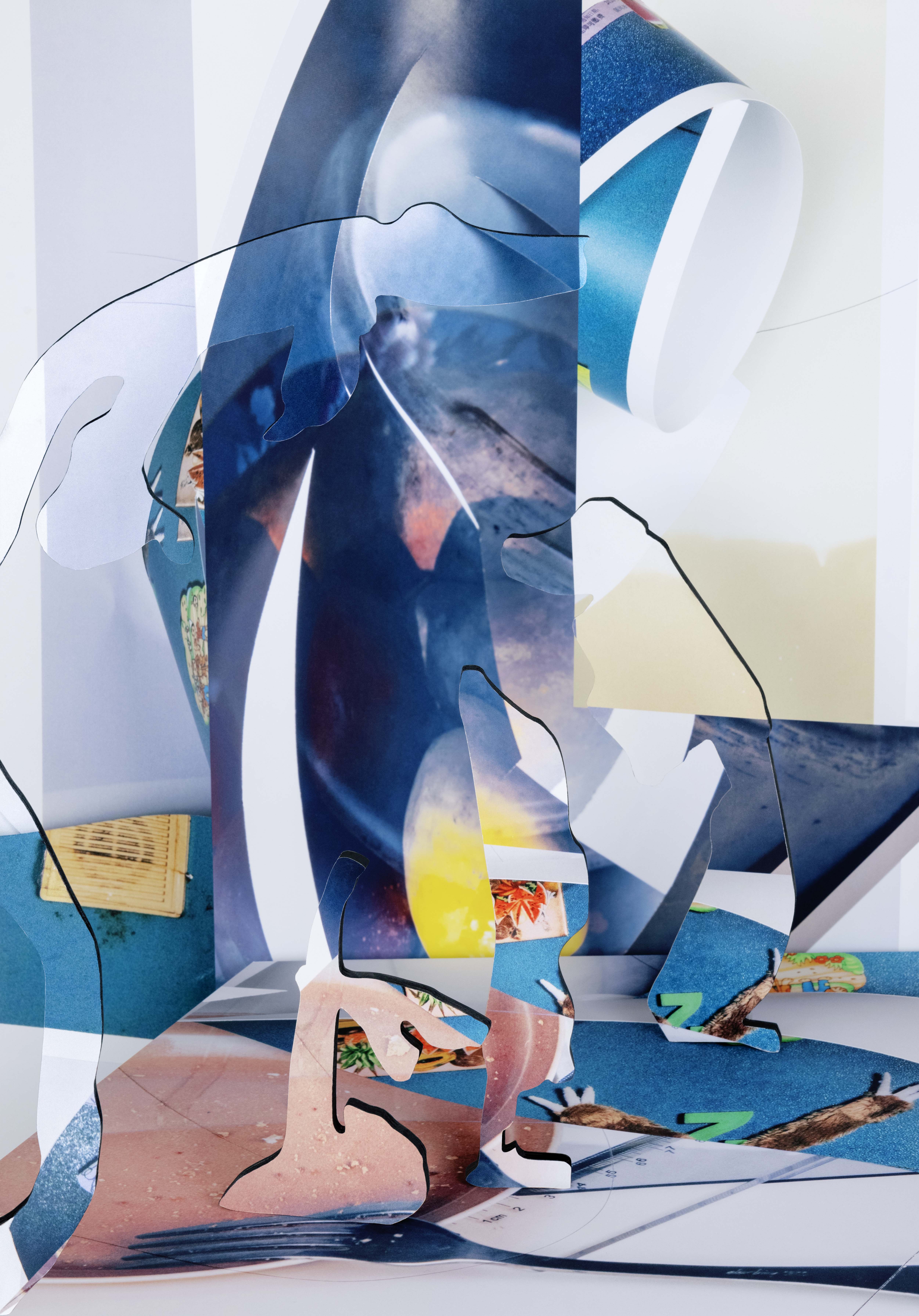 Softly Amorphous (ceramic plate, fork, fridge magnets, fruits, intercom), 2023 