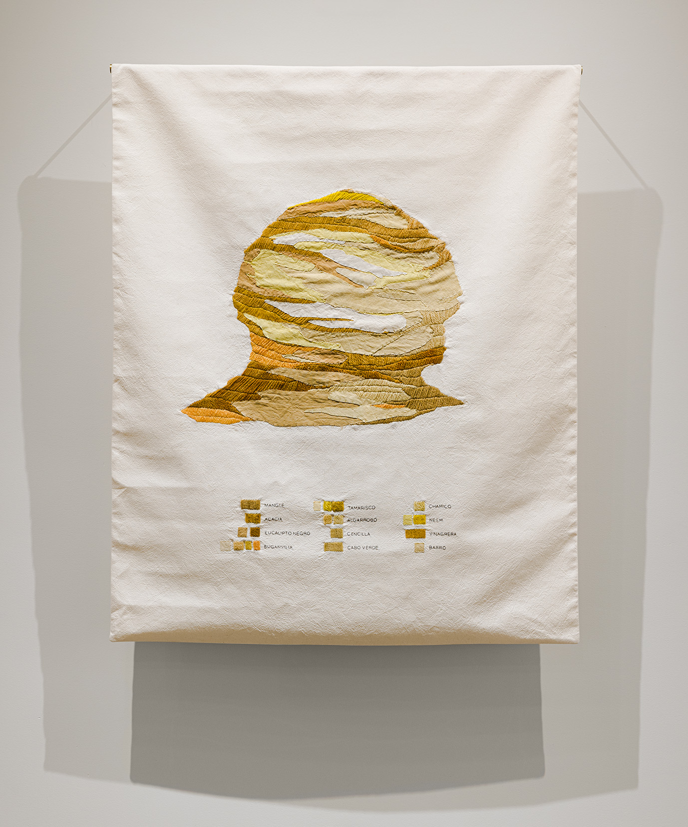 Ana Teresa Barboza, "Piedra Emergiendo (Emerging Stone)," 2023. Embroidery on cloth with sheep’s wool, 41 x 33 1/8 inches. Photo by Etienne Frossard.
