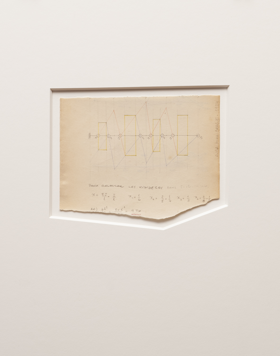 Para calcular las rigideces, 1984 Color pencil and graphite on paper Image size 5" x 6.25"