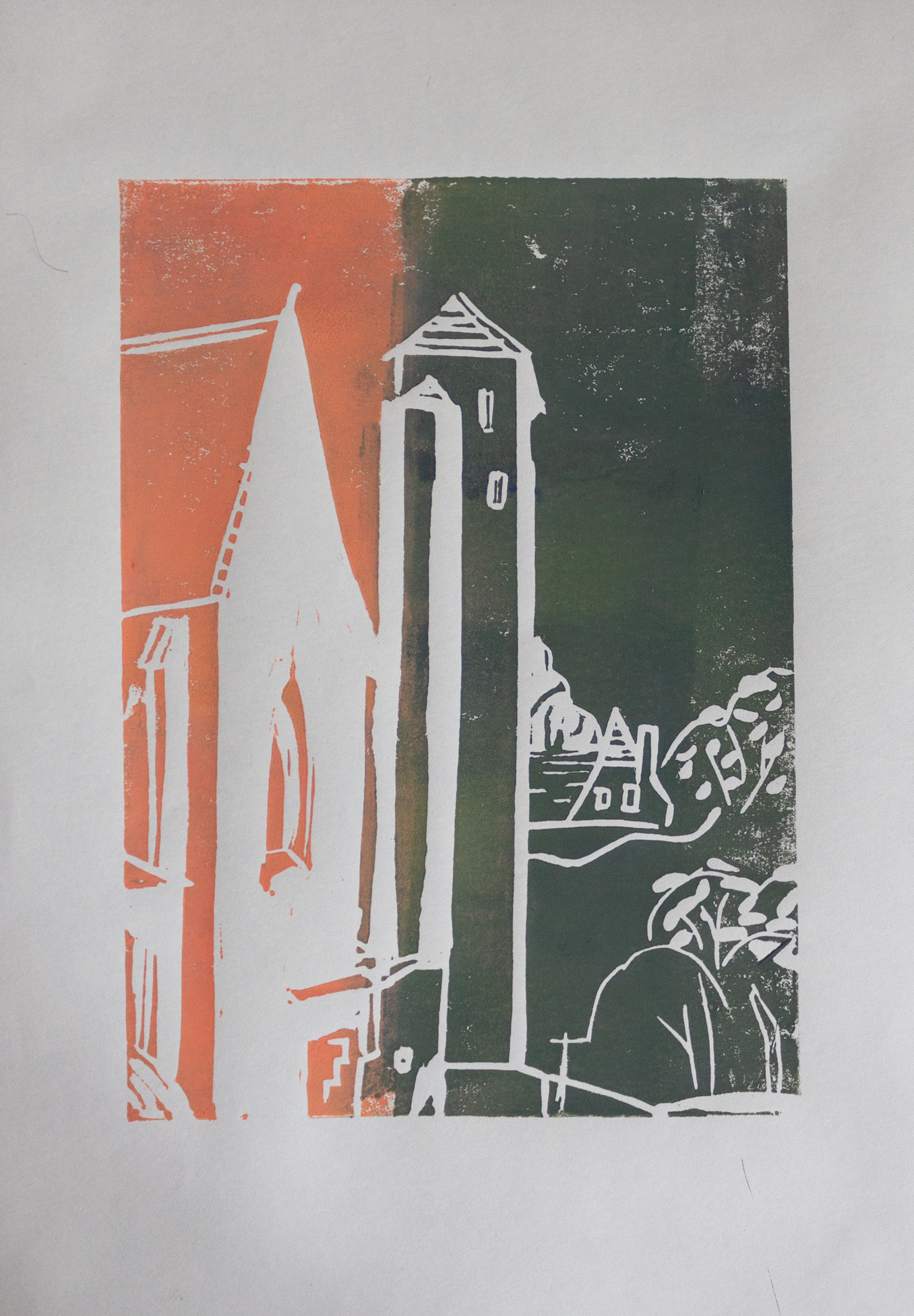 Chapel of St Ursula, colour lino-cut 1/20, 2021, 15x21cm 