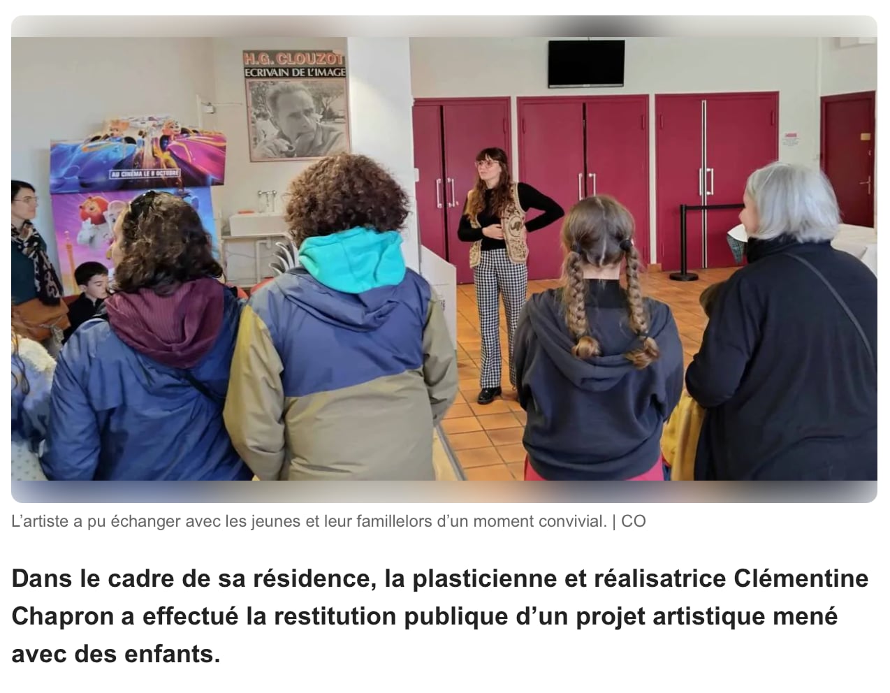 Clémentine Chapron, ateliers artistiques, Article Le Courrier de l'Ouest