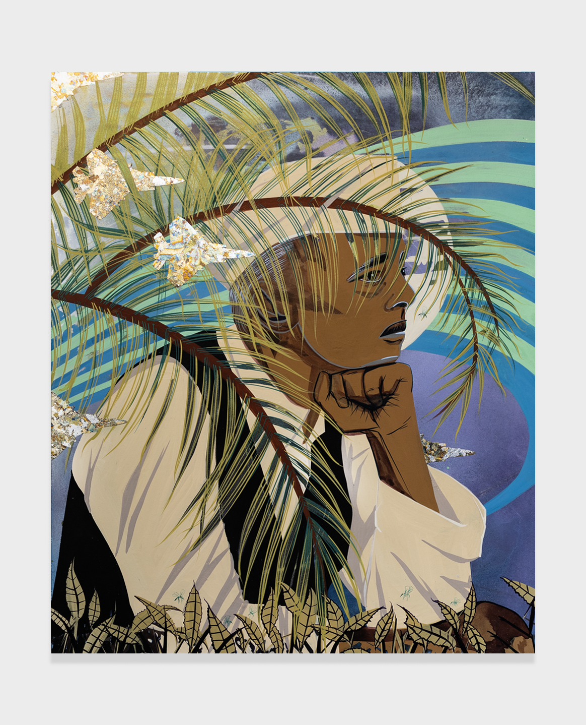 Commander of the Sea, Chou En-Lai, 2021 - Watercolor, vinyl paint, pastel, and metal leaf on paper stretched over panel, 61 × 50.8 cm / 24 × 20 in, SGD 8 888.88