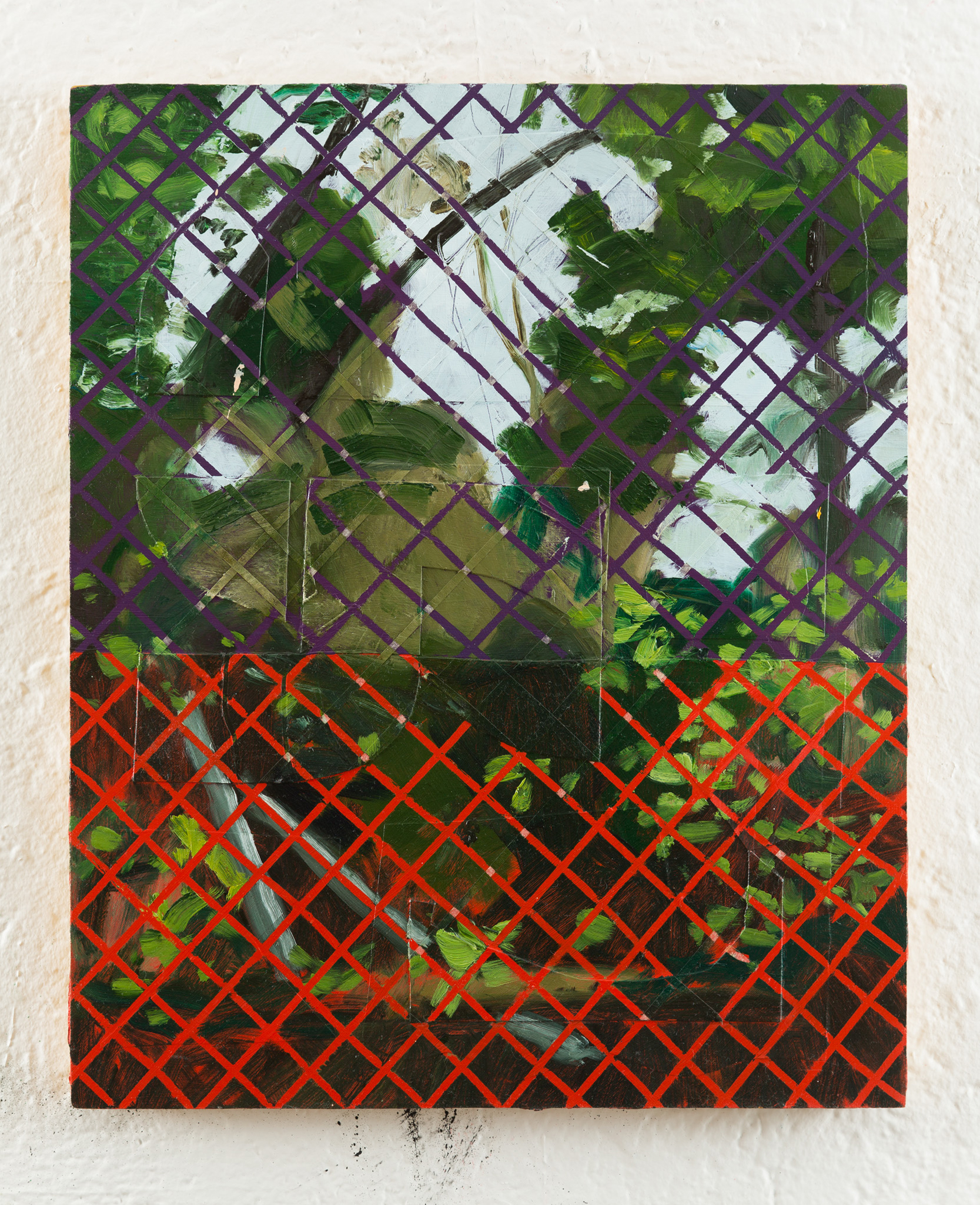 "Fence" oil on wood, 16 x 13 in., 2017