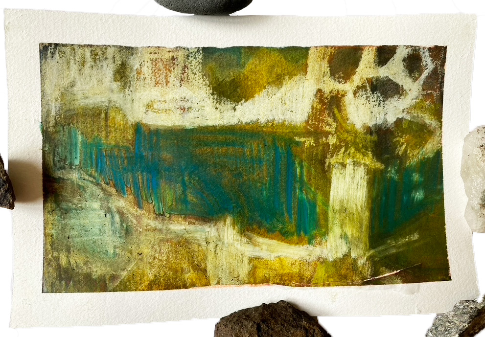 "granite pool" - oil & ink on paper