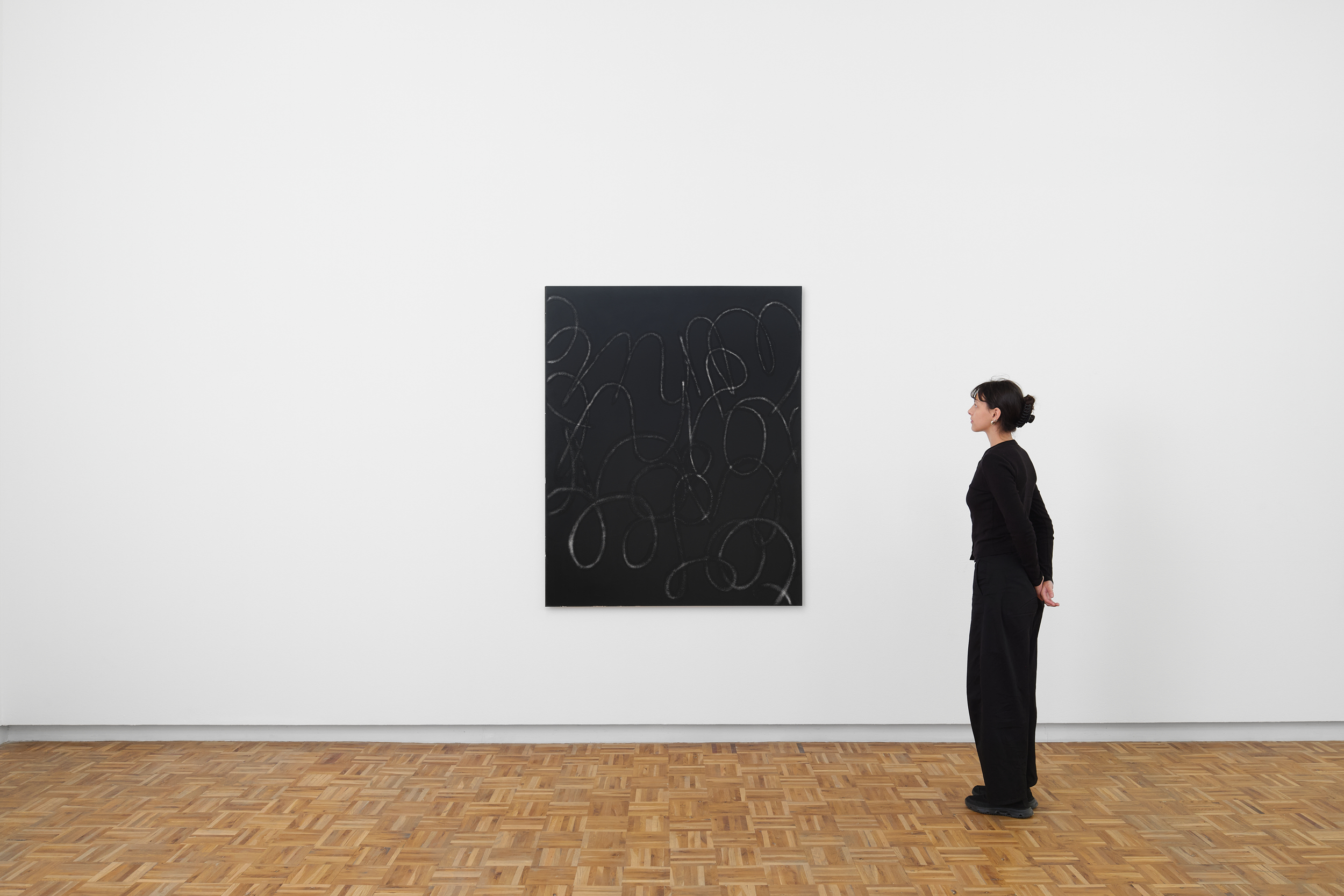 donna Kukama, To feel so right while being so wrong (2025) | Water based enamel and audacity on aluminium, 152.5 x 122 x 2 cm (scale view)