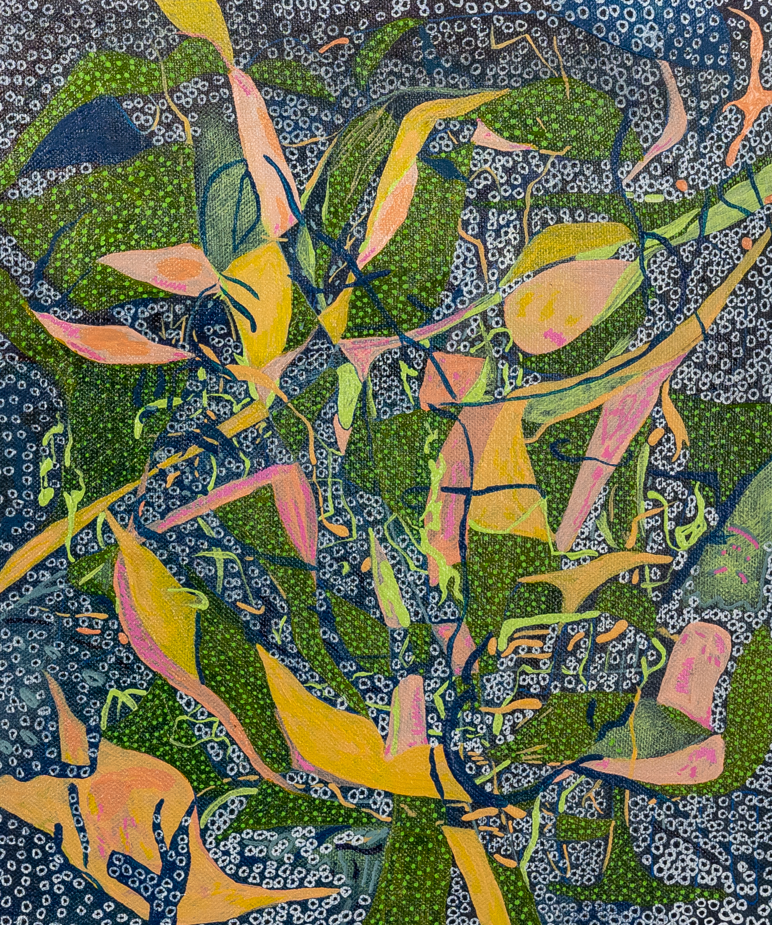 After the rain | Acrylic on canvas| 10”x 12” | 2021   Between the months of spring and summer, this painting depicts the scent of ripe fruits kissed by plum rain.