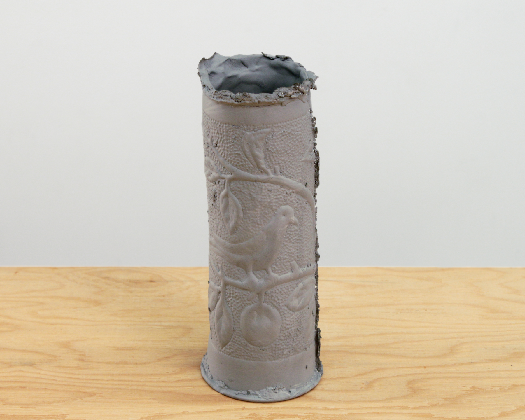 A curse cannot be broken, can only be understood as that which does not break, 2017, slipcasted WWI artillery shell, 14 x 3 x 3 in. (36 x 7 x 7 cm)