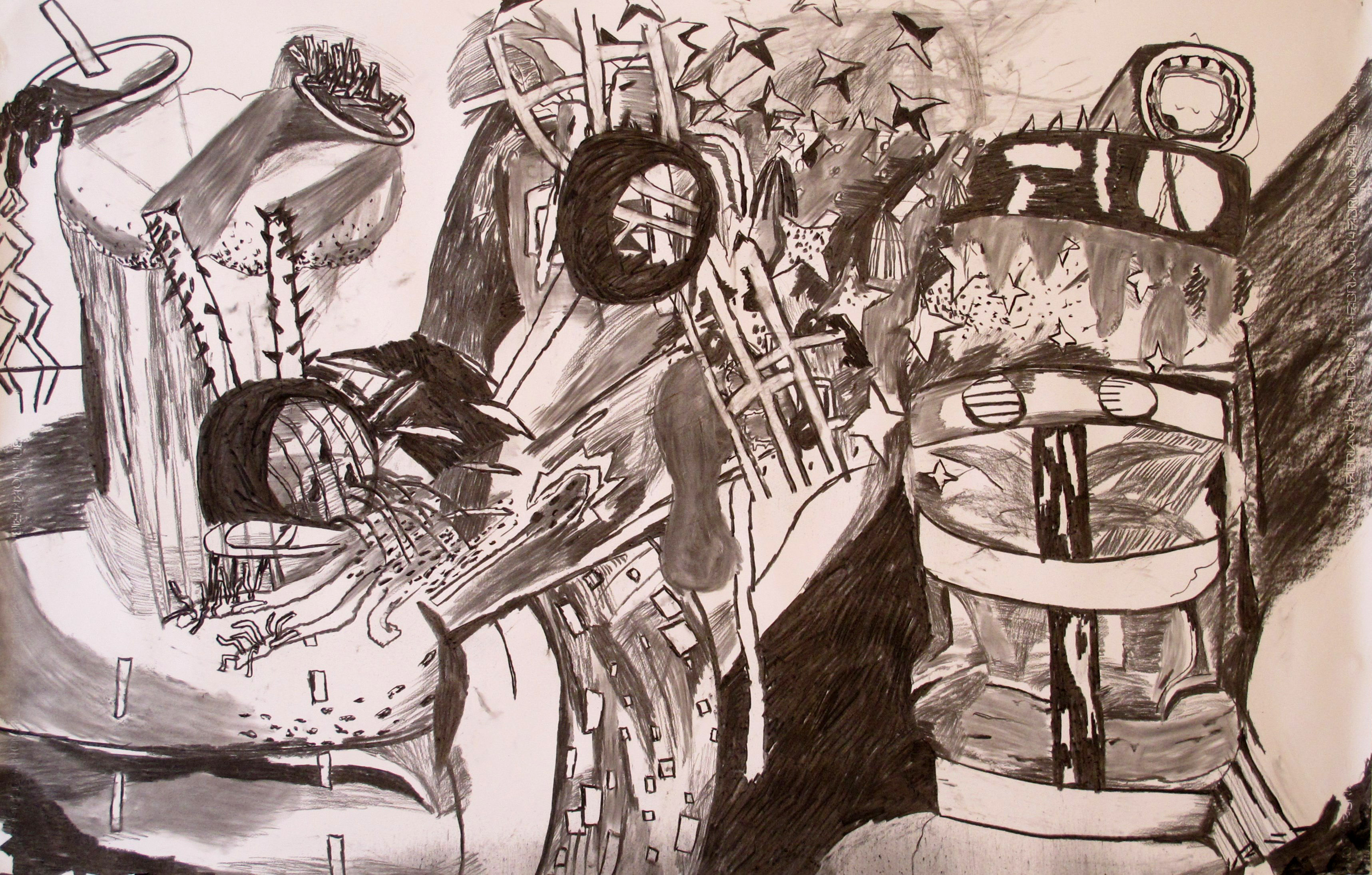 "Untitled", 2014. Charcoal on paper, 100 x 150 cm