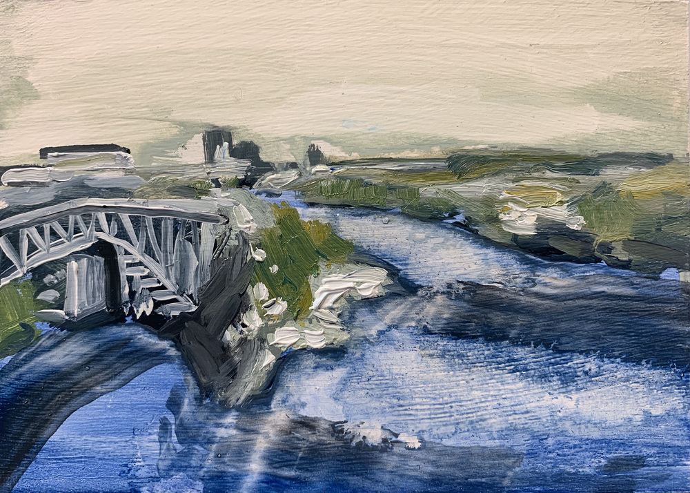 Reversing Falls, oil on panel, 5 x 7 inches, 2020.