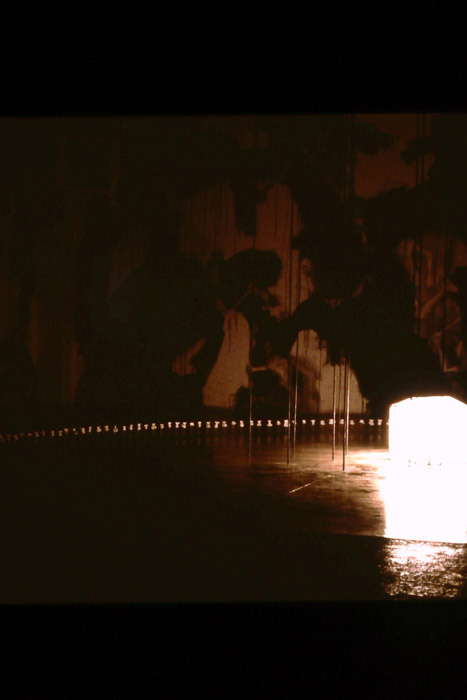 House in glade (installation view) muslin, electric motor, cardboard, wax, steel