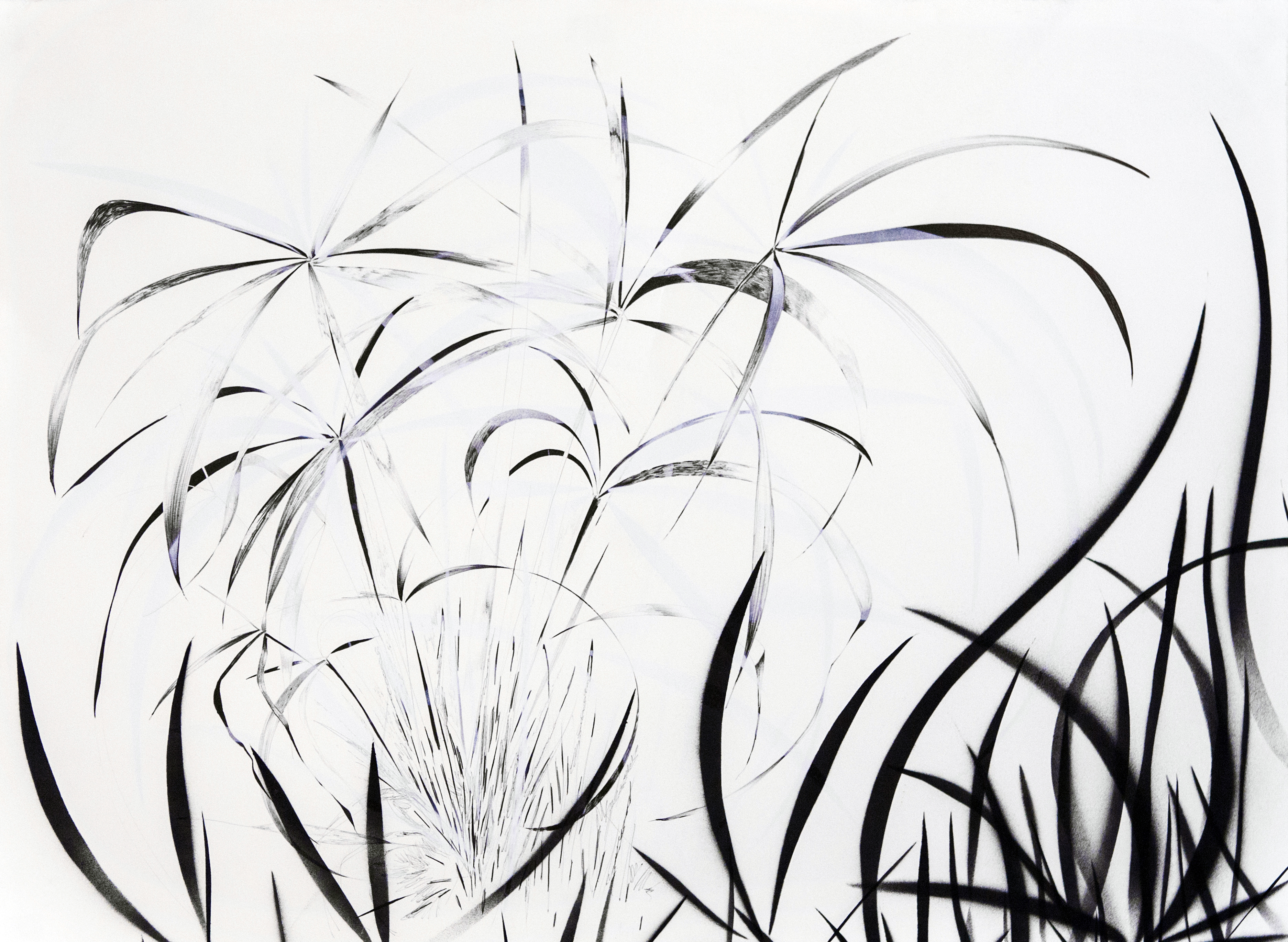  Peeking  Ink and spray paint on paper, 18" x 24