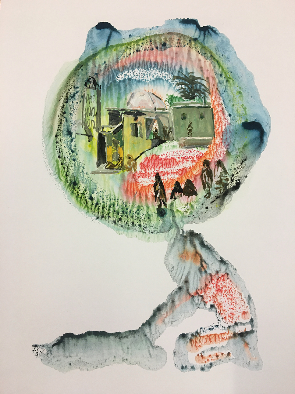 Ariel Person, Vues de ... , 2023 Monotype et gouache sur papier 2023 30 x 42 cm Courtesy de l’artiste et de Lhoste