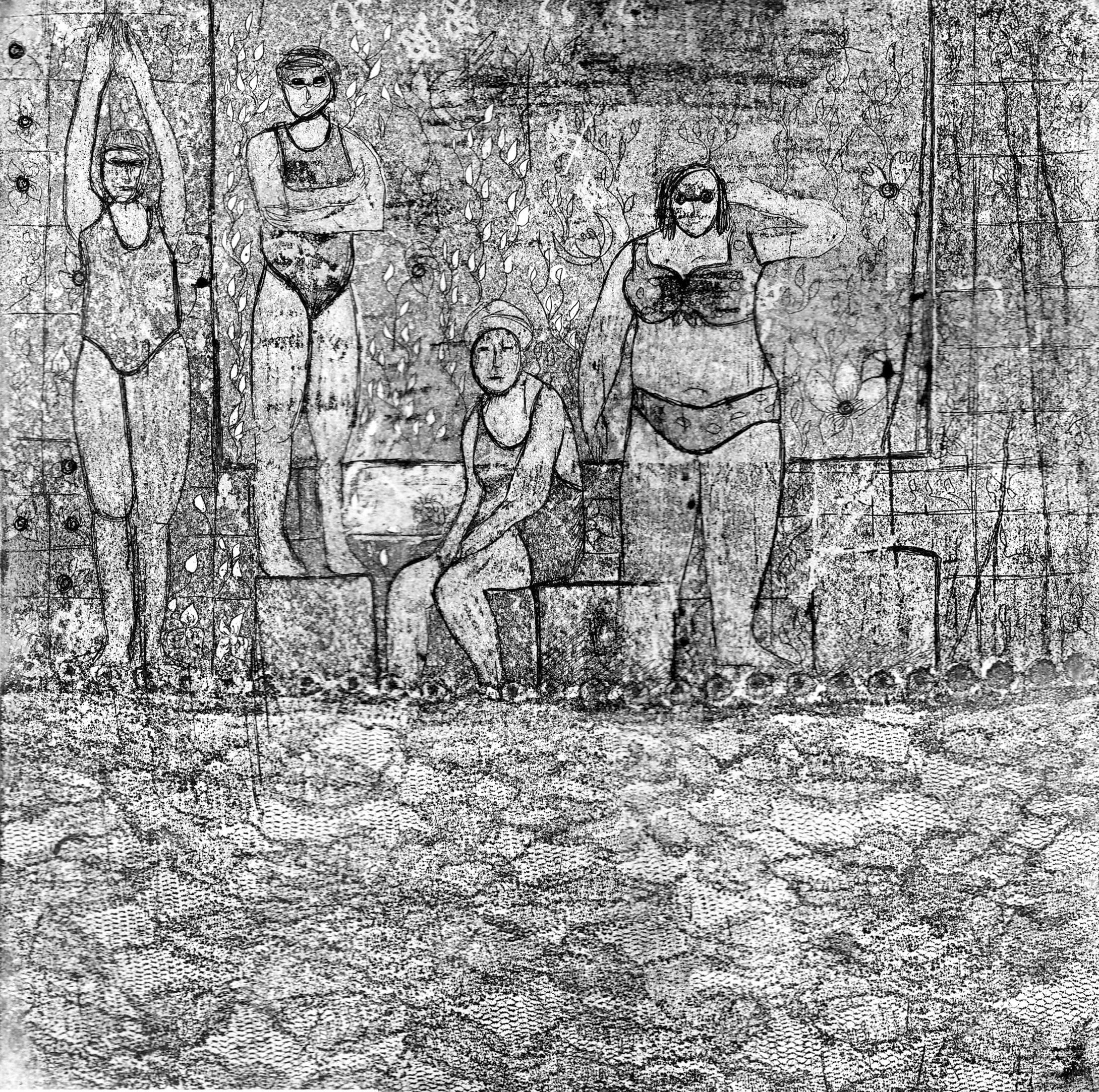 Piscine de la Kibitzenau , 2018, gravure eau forte et aquatinte, 27,5 x 27,7 cm.
