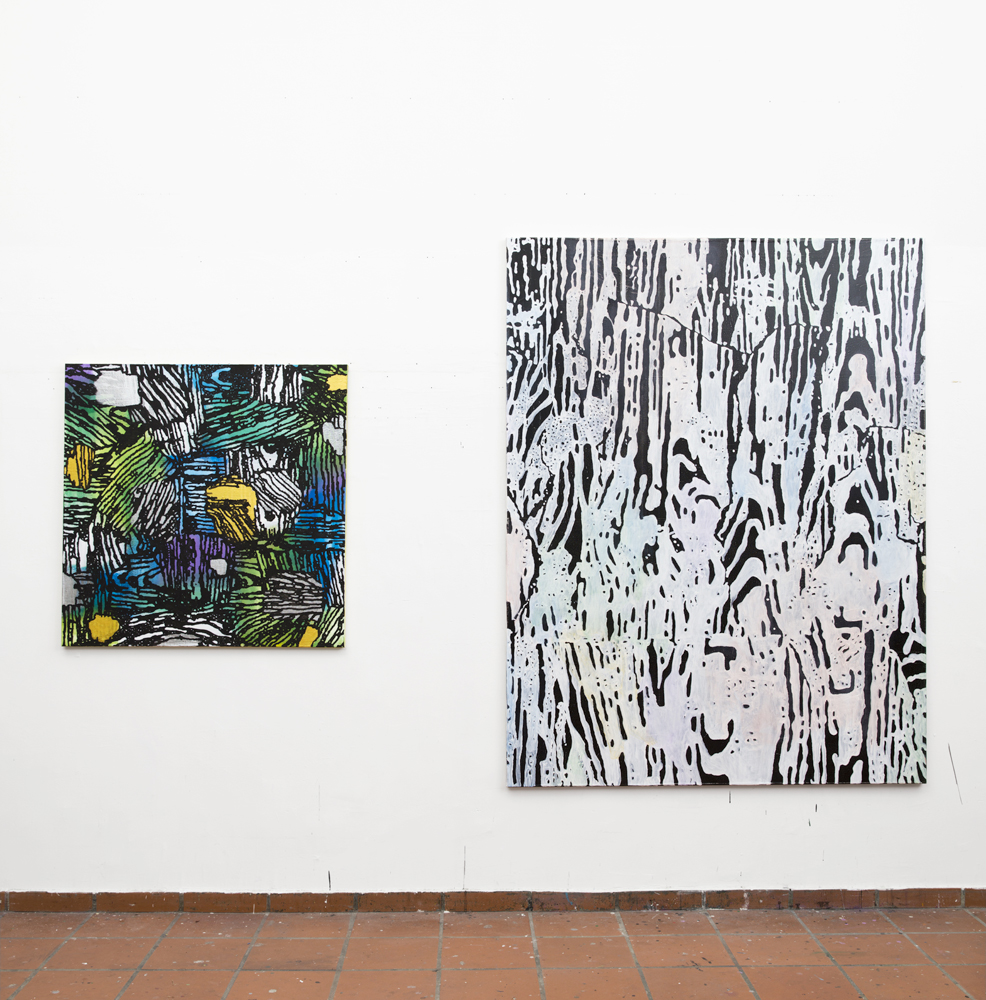 "Kadeïdoscope 2", 2018, Acryl on canvas, 100x100 cm - "Grand Zwischenspiel", 2018, Acryl on canvas, 200x150 cm