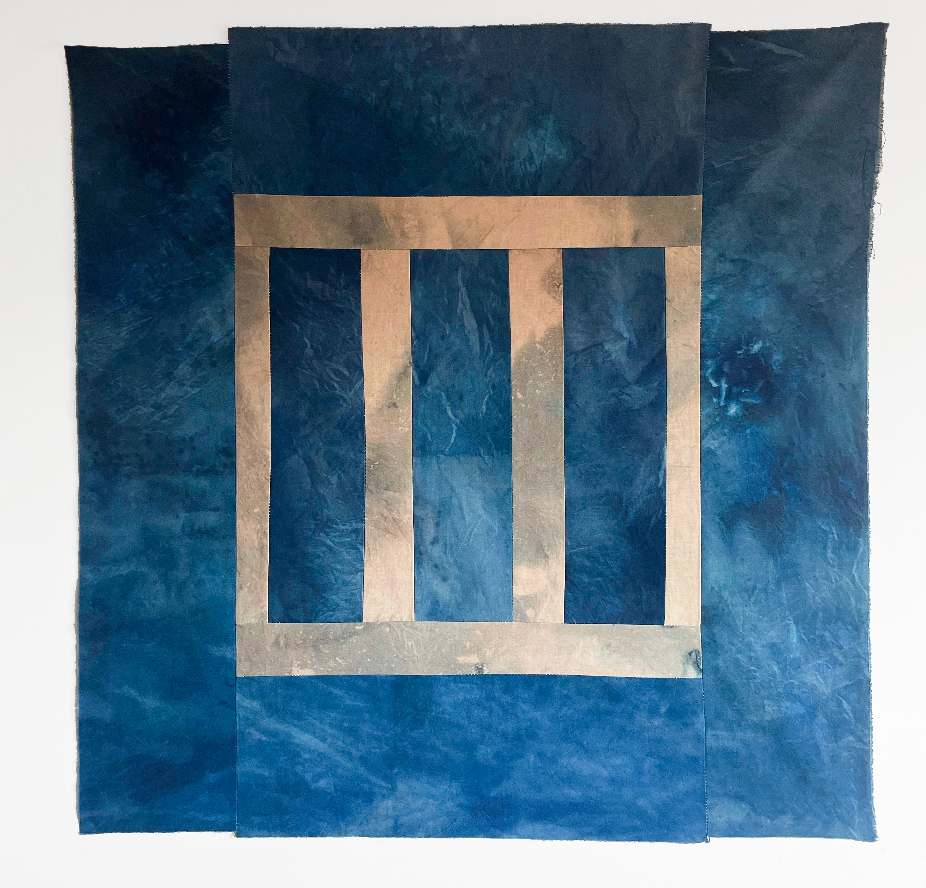 Prairie Roots Viewfinder, Blue and Grey cyanotypes stitched with silk thread.