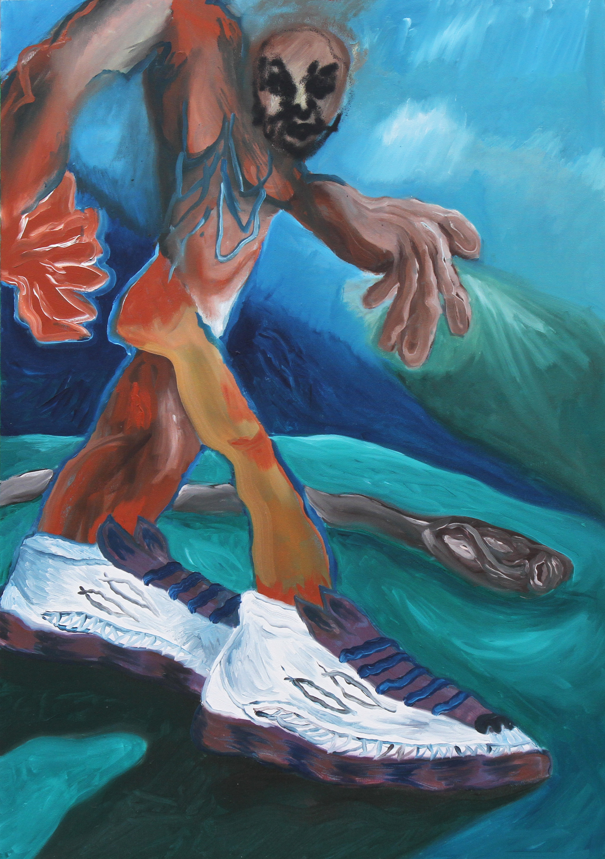 Nuove Calzatureoil and spray paint on canvas, 100x70cm, 2017