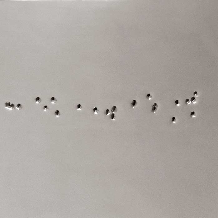 Los Lunas #15, stainless steel with gunshot, 46x46 in