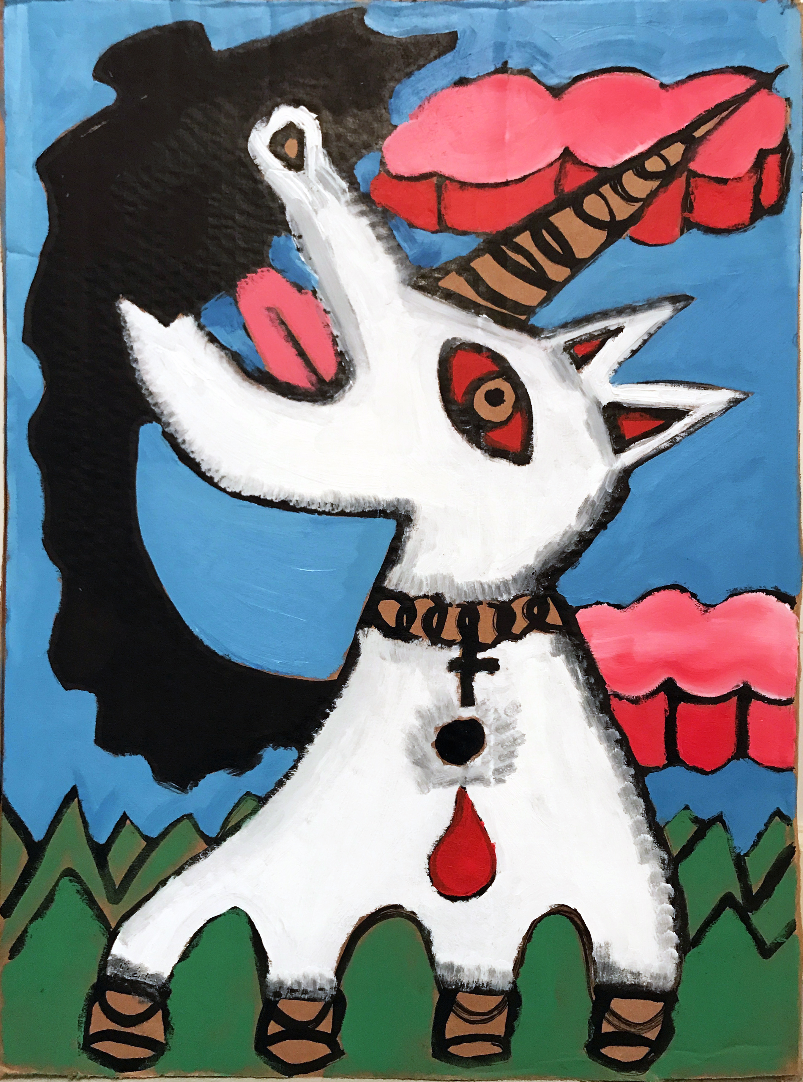 Unicorn Cartoon (Fire and Fury), 2017Oil on cardboard24 x 18 in.61 x 46 cm