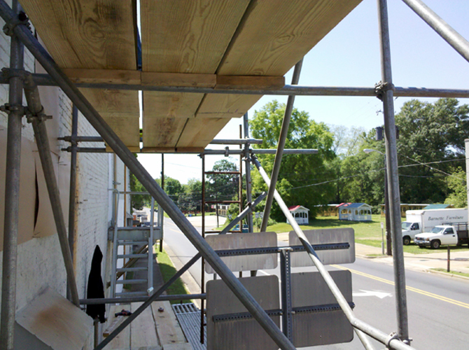 Looking out form all the scaffolding