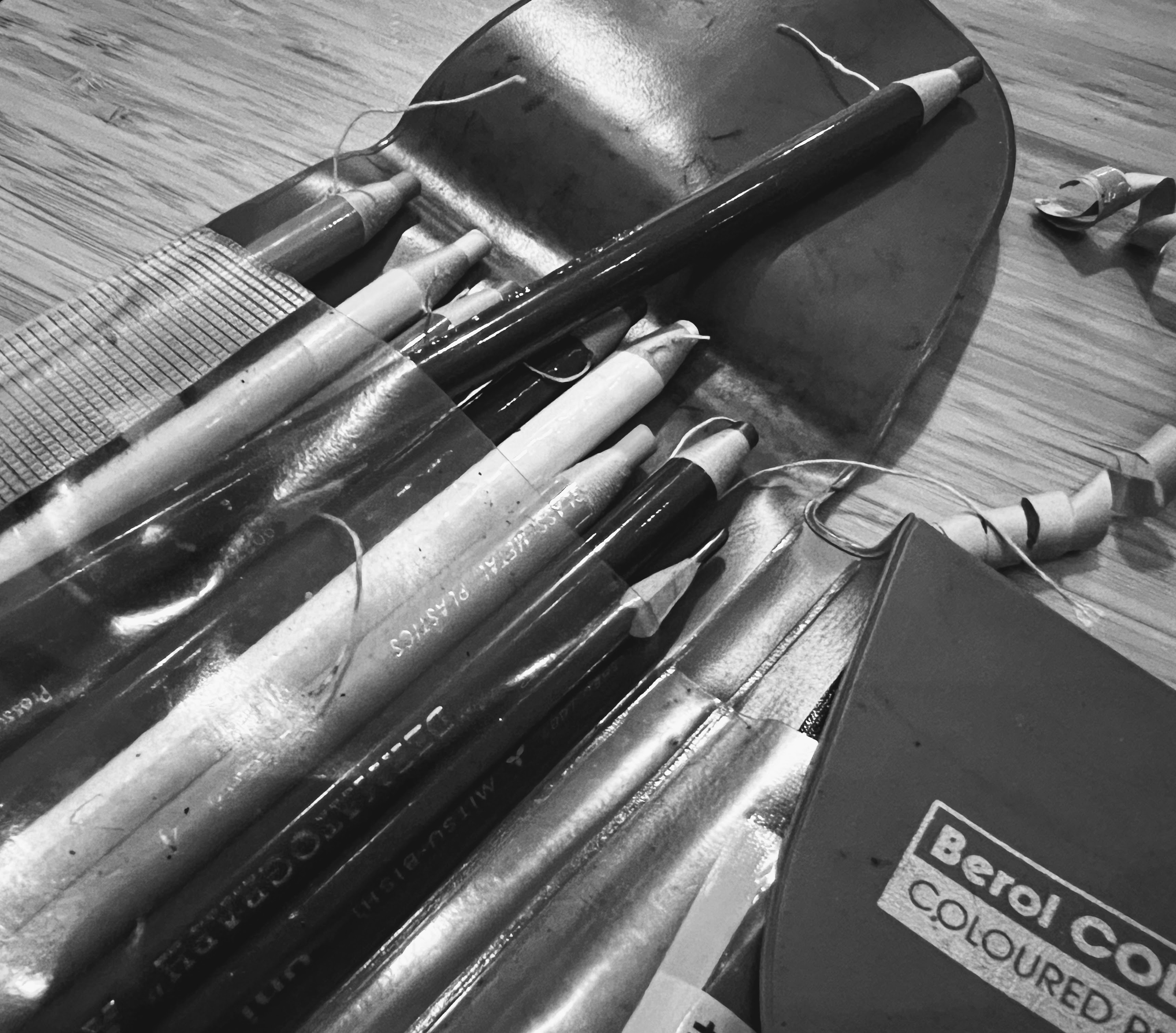 Le matite di Yocci, marca Mitsubishi, che si “sbucciano” tramite un cordino. Bologna, Zoo, 29-11-22