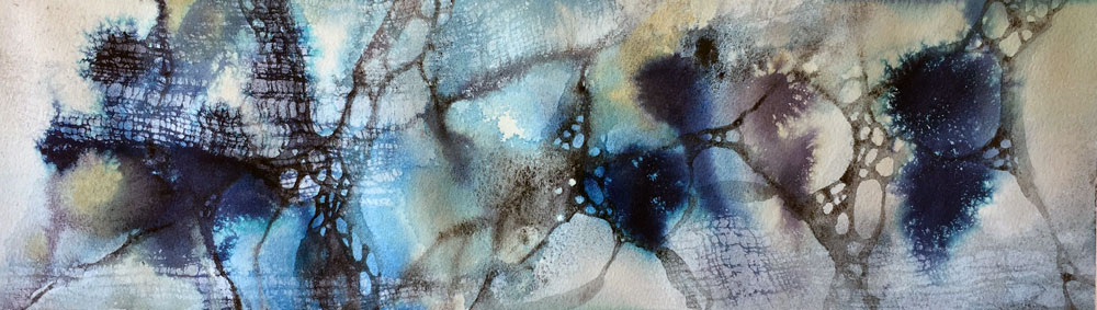 Synapses 2019  Watercolor, gesso, ink and graphite 22" x 7.5”