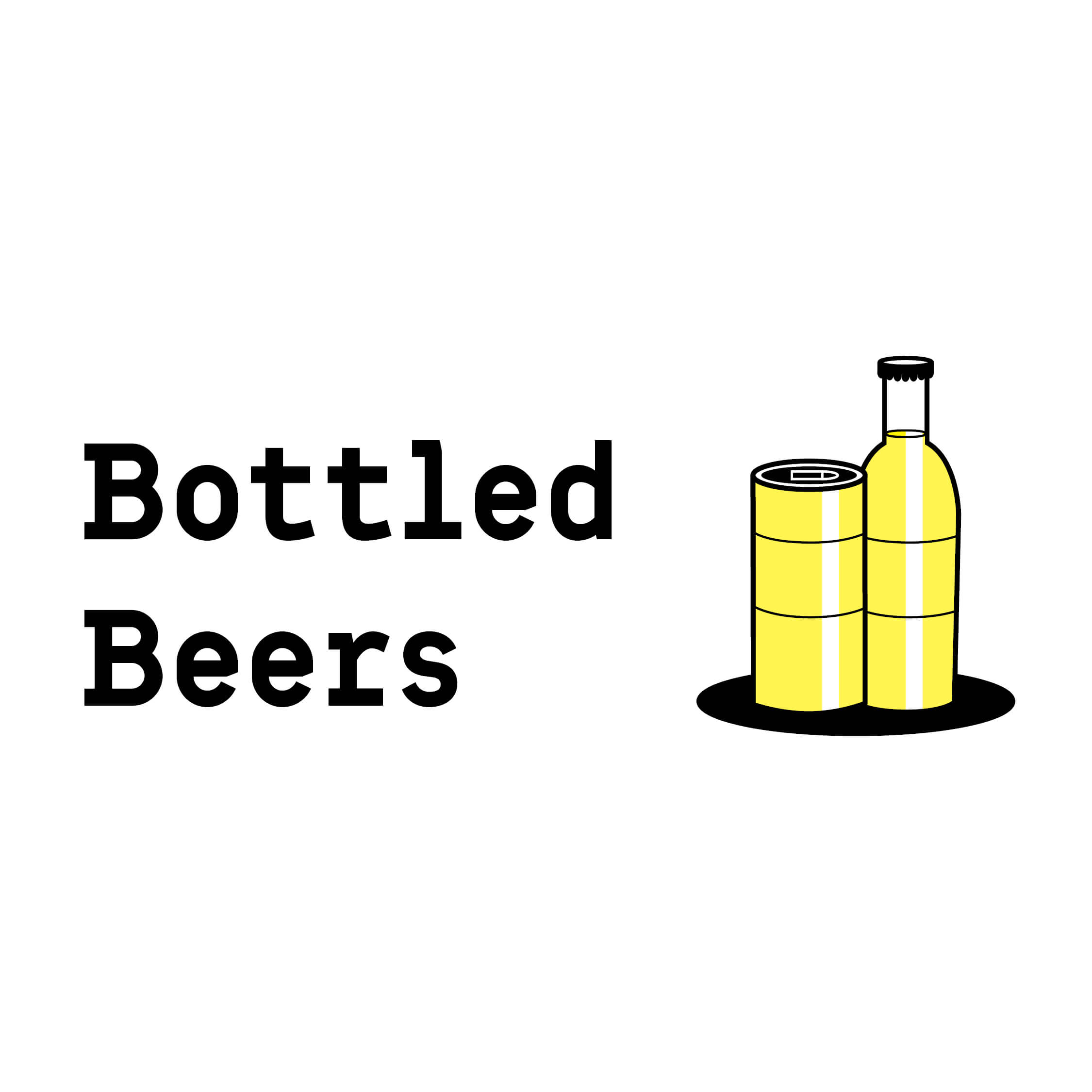 An illustrated beer bottle and beer can icon English text