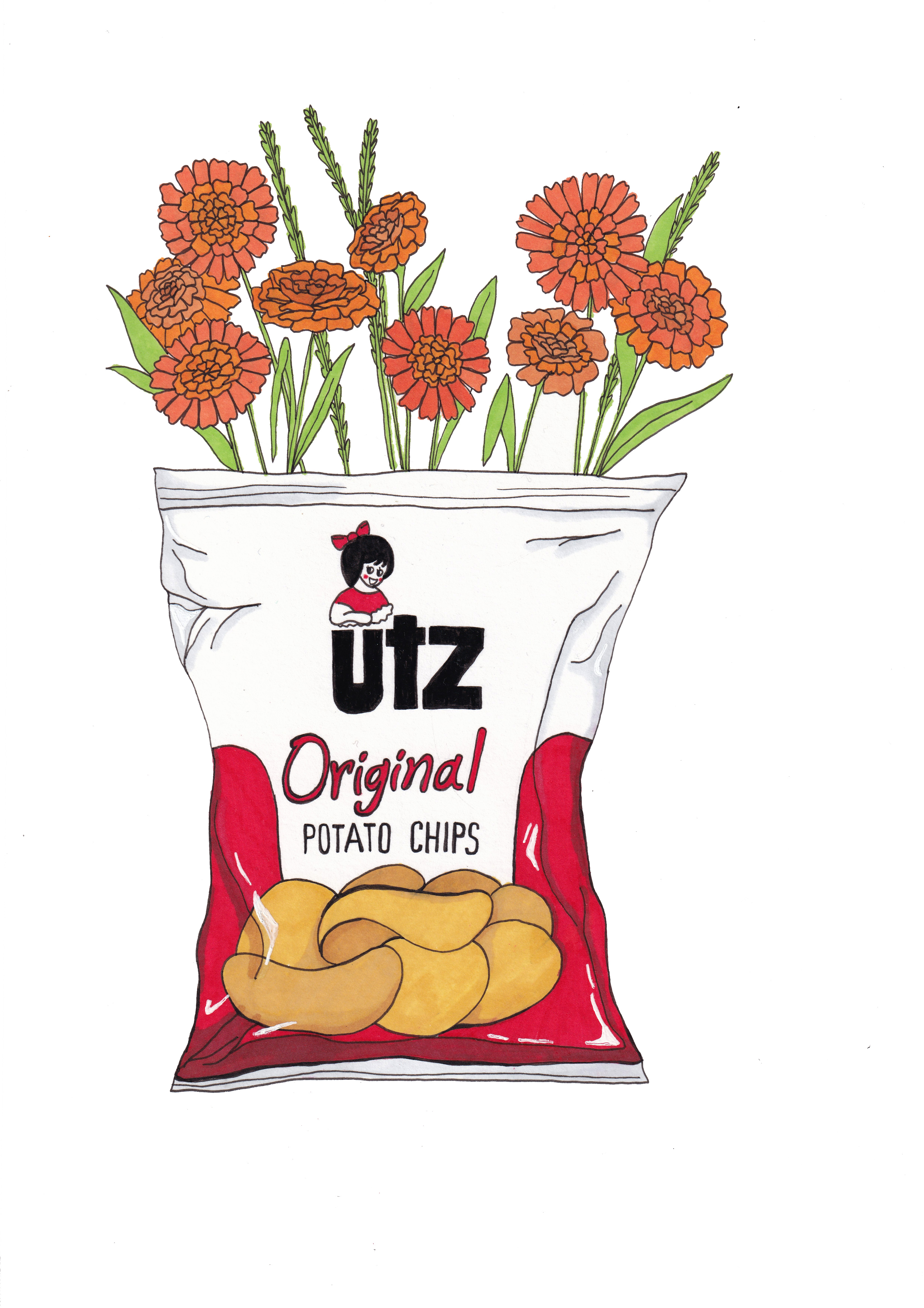 "Utz Girl", Marker and Ink on Bristol, 2022.