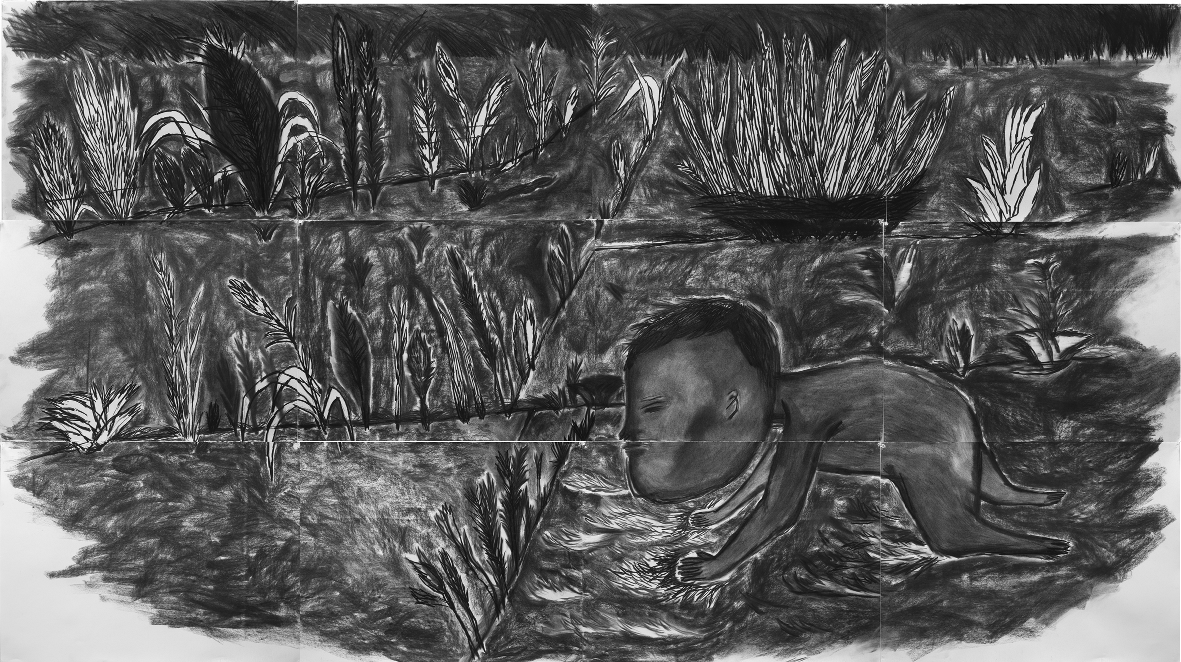 자라난다자라난다자라난다glowglowglow_171x306cm_charcoal on paper_2014