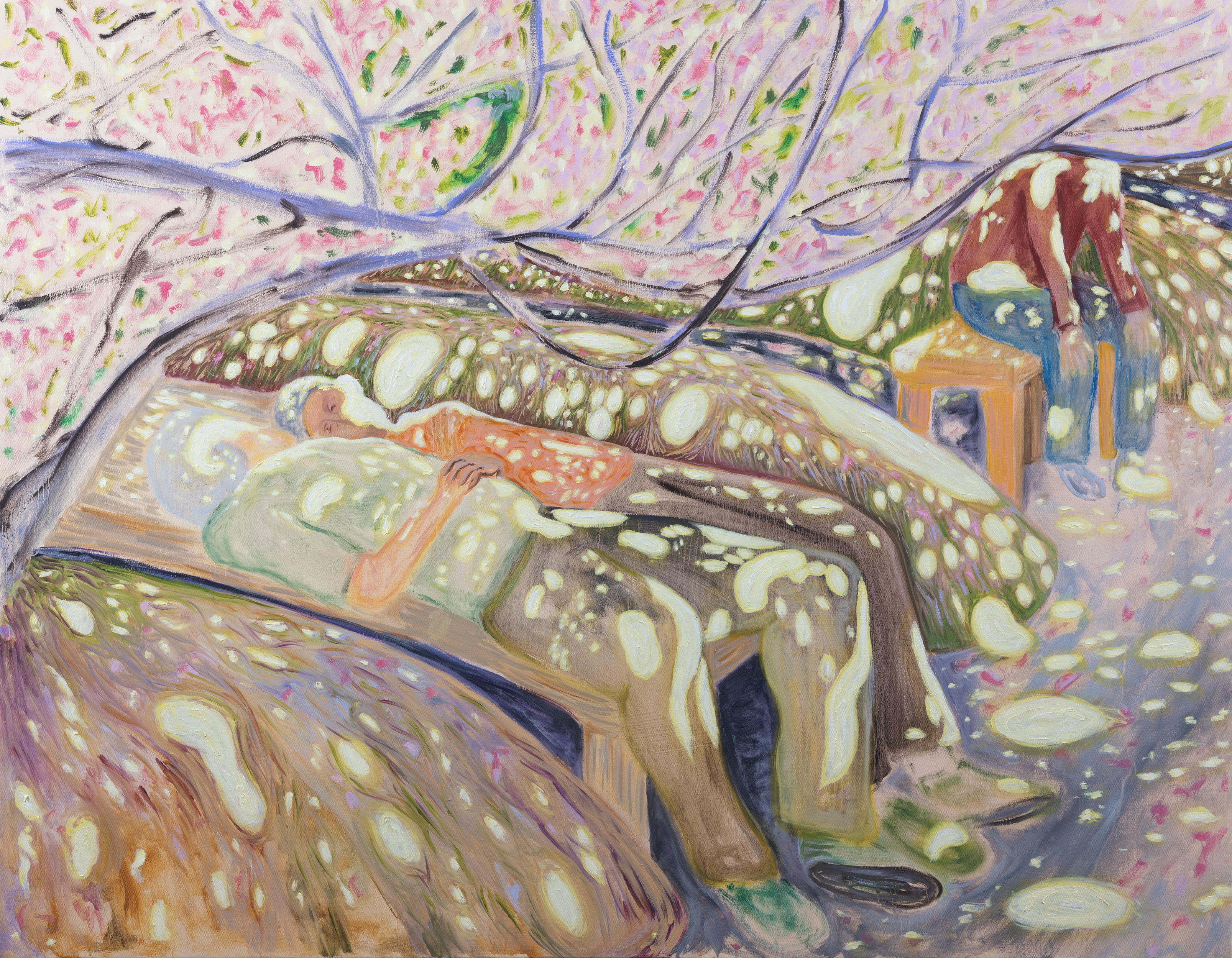 The bougainvillea tree and the summer sun, Oil on canvas, 54"x42", 2025